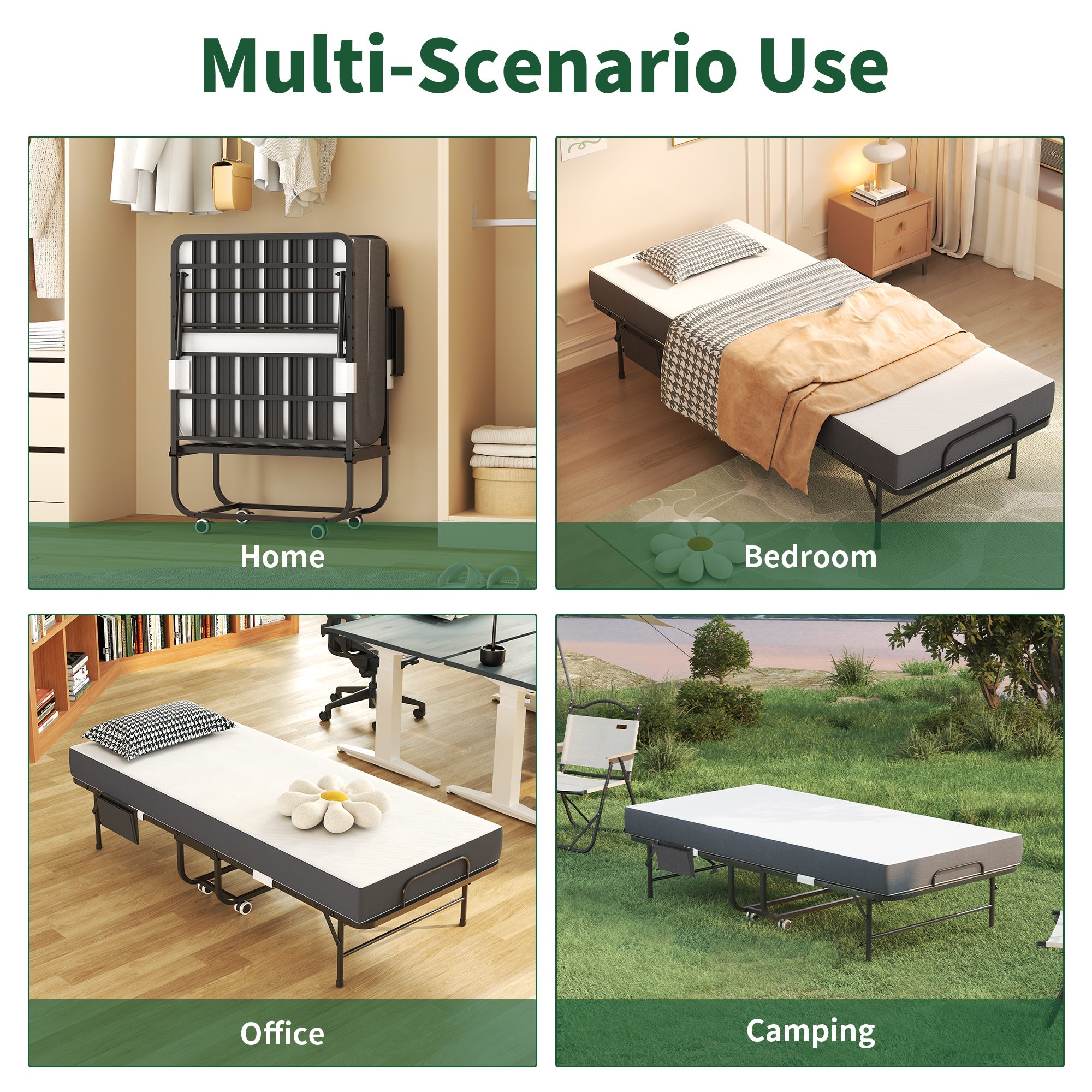 75 Inch Folding Bed with 5" Memory Foam Mattress