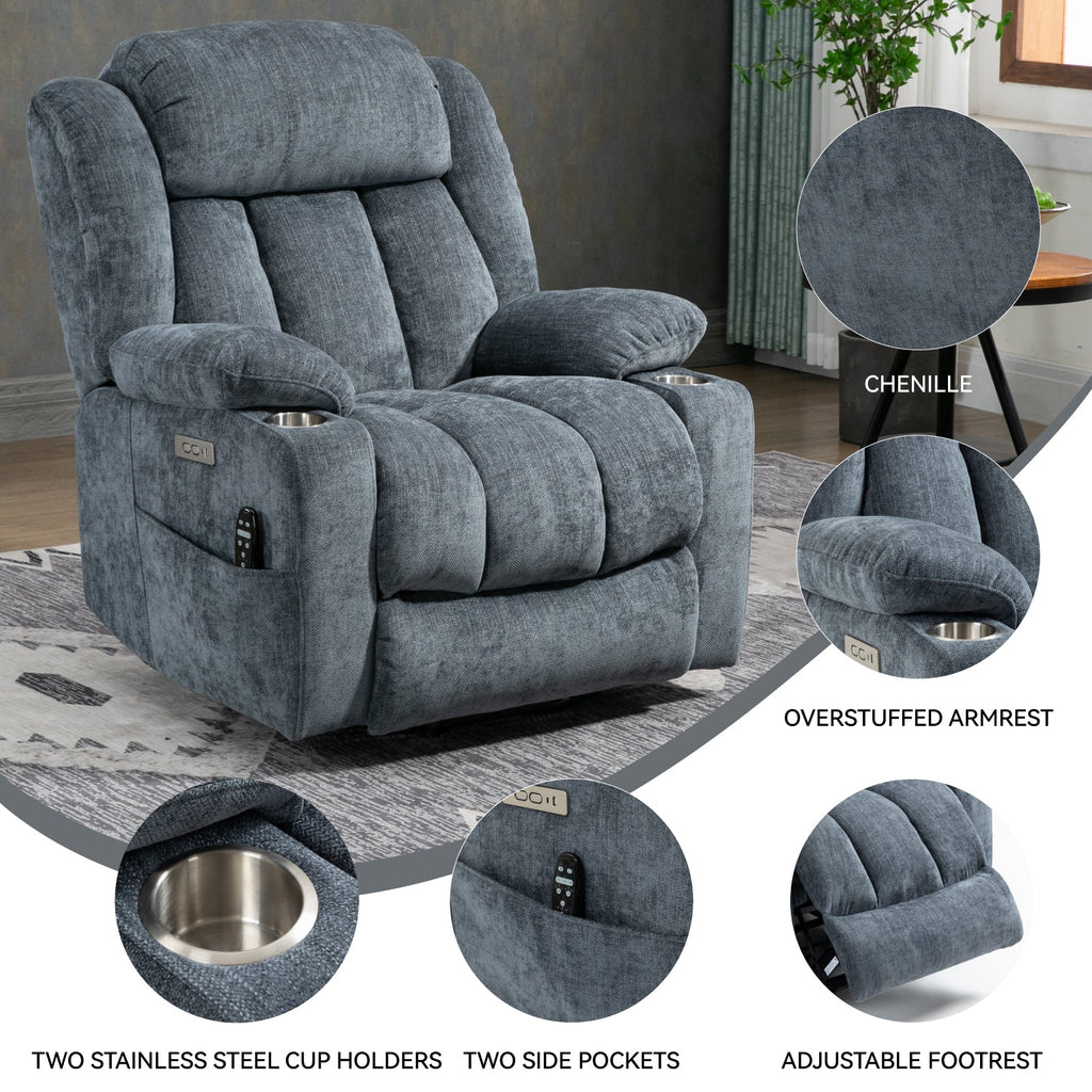 Chenille Power Lift Recliner Chair with Massage & Heating