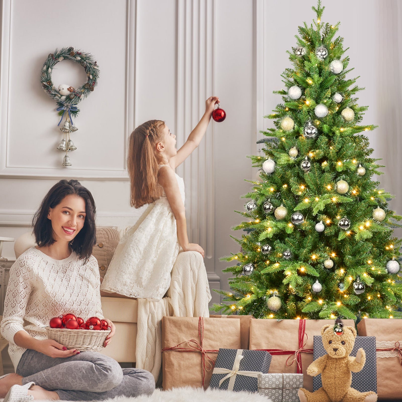 7ft Pre-Lit Christmas Tree with 450 Warm Lights