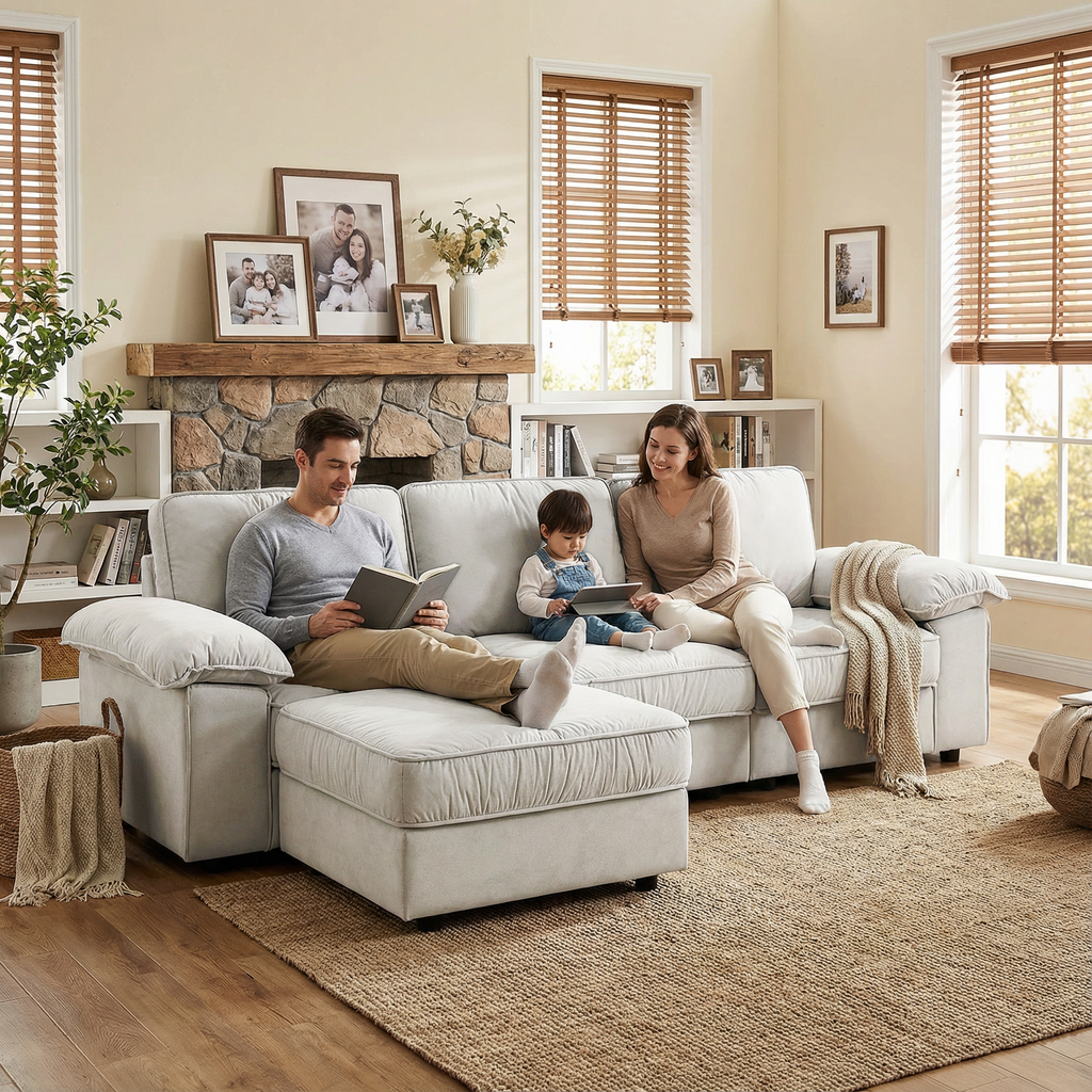 Modern L-Shaped Sectional Sofa with Ottoman - 105.5 Inch
