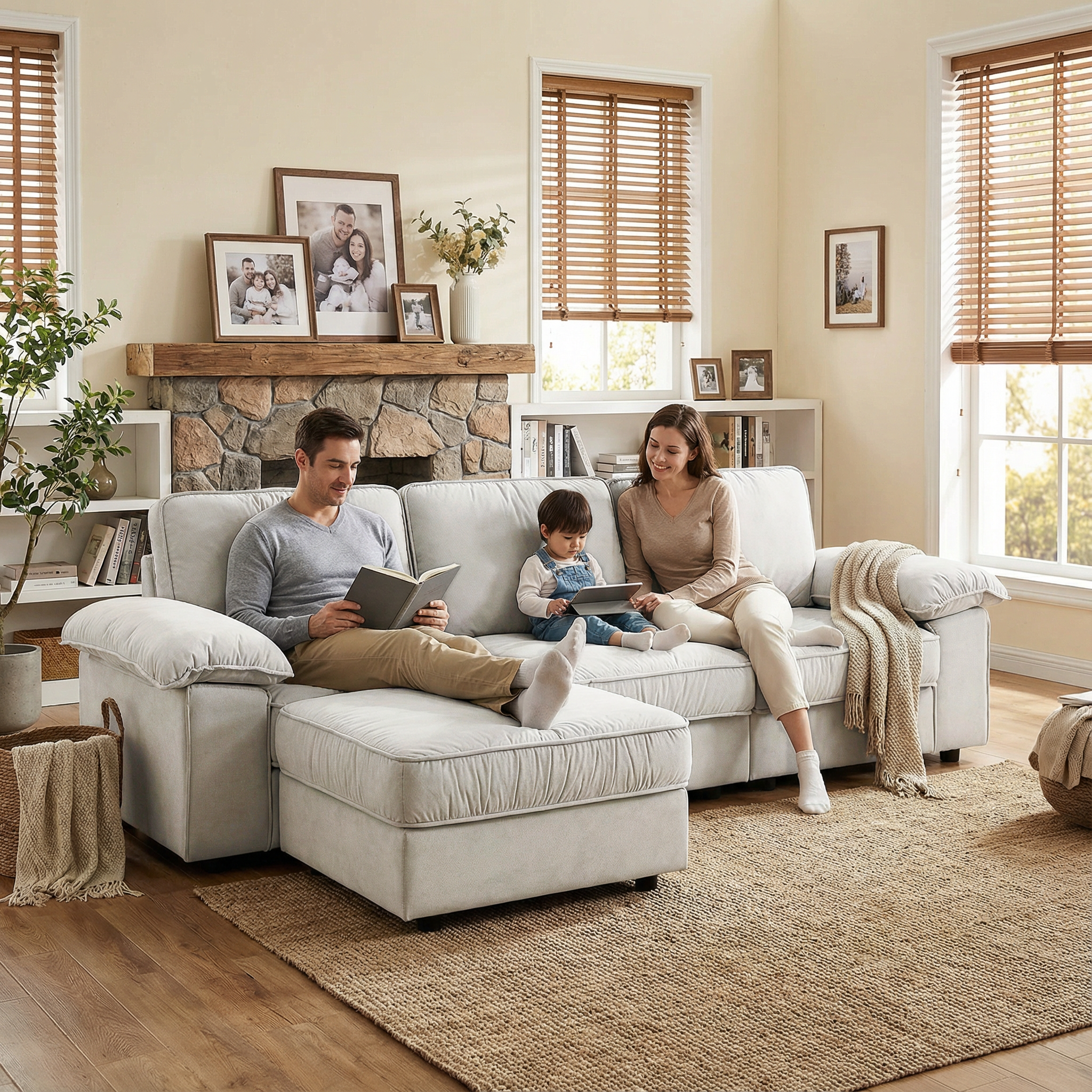 Modern L-Shaped Sectional Sofa with Ottoman - 105.5 Inch