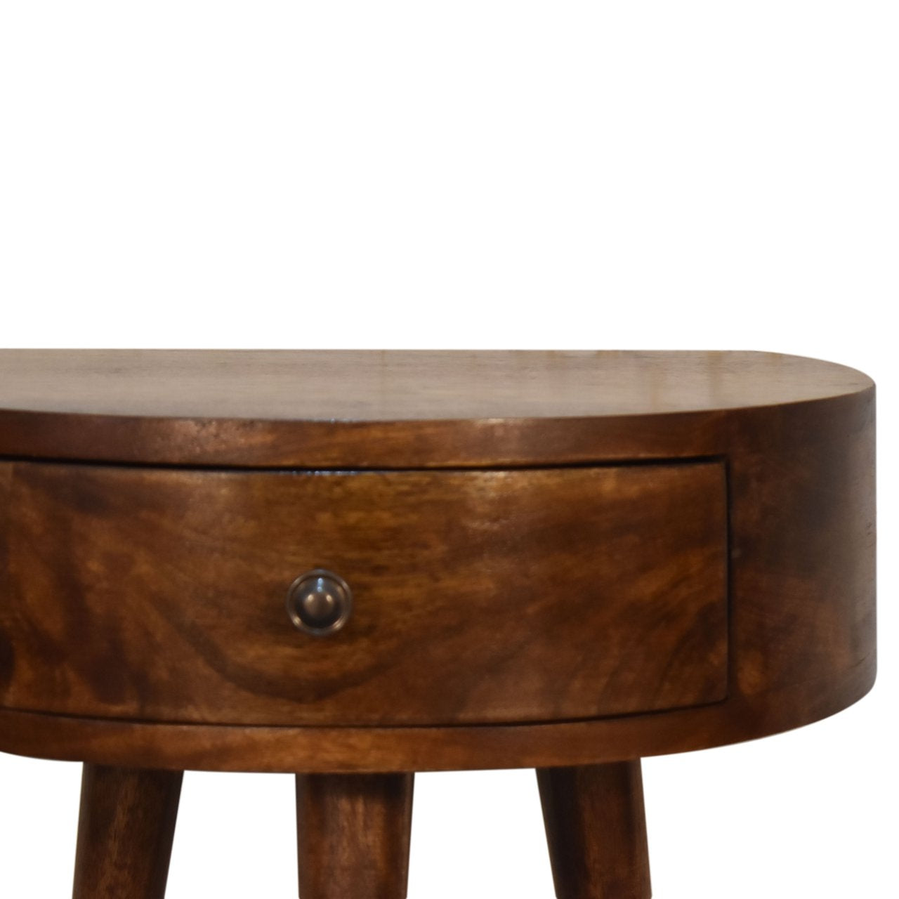 Solid Wood Chestnut Semi Circle Nightstand, 1-Drawer, Nordic Legs