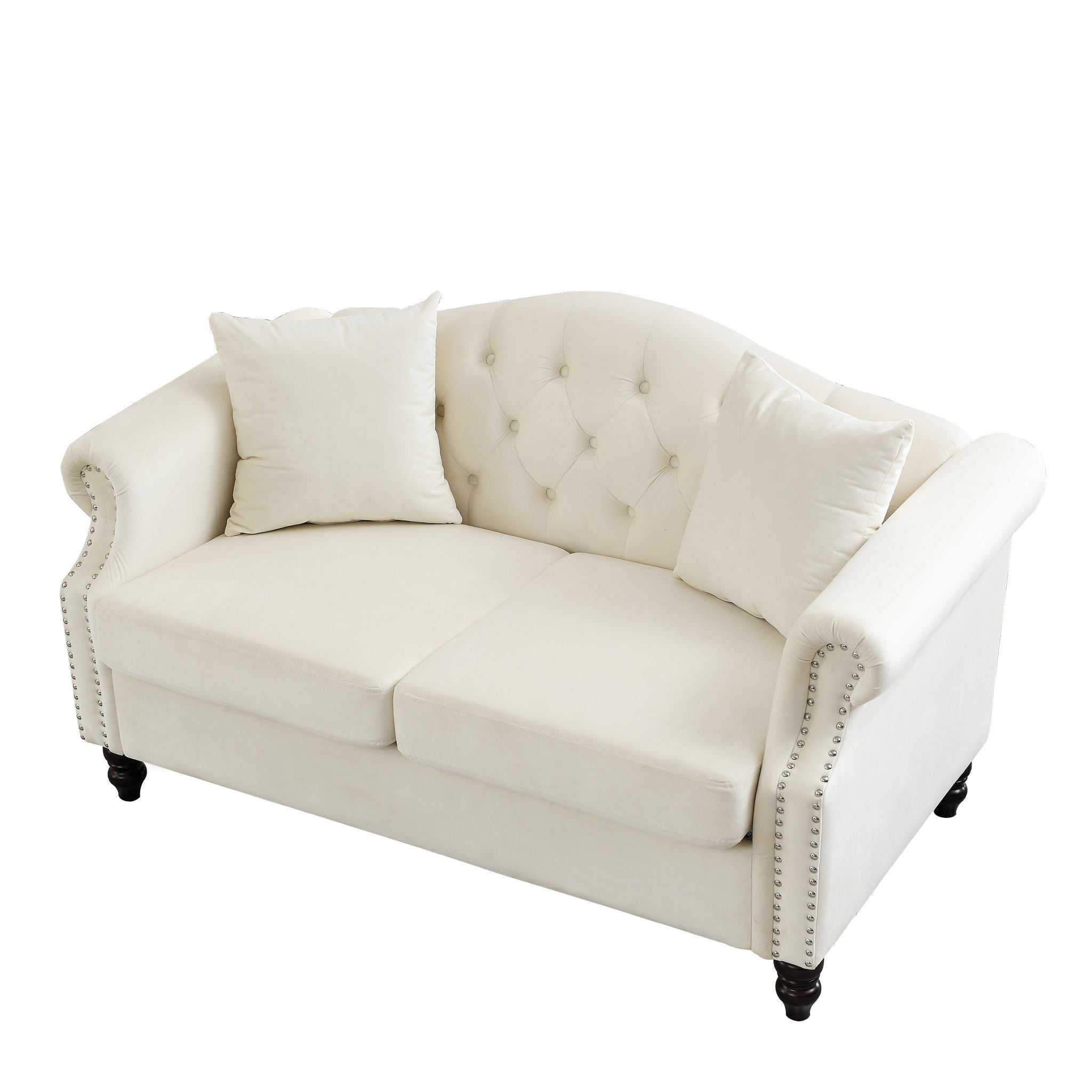 2 Seater Chesterfield Sofa With Rolled Arms And Nailhead Trim For Living Room