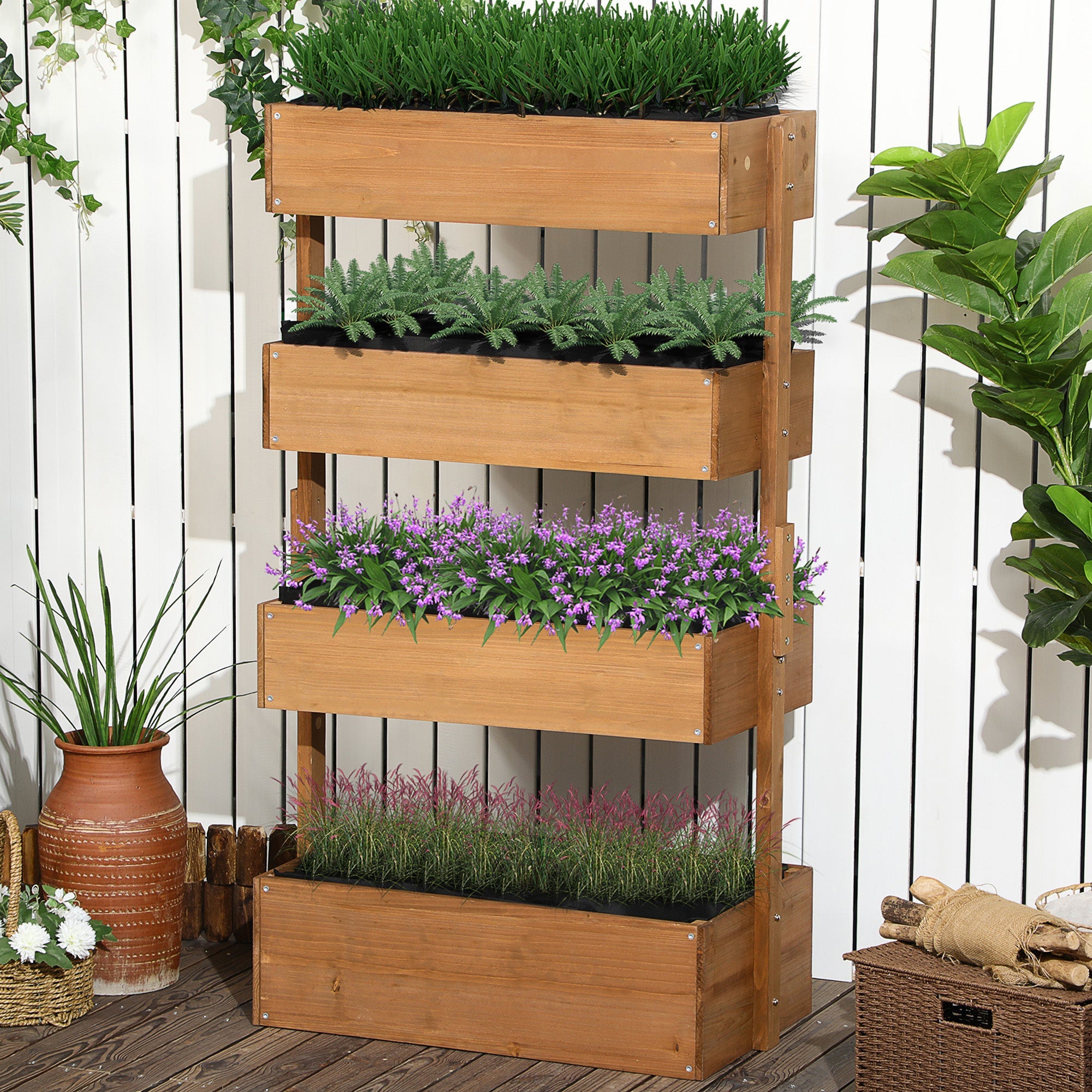 Outsunny Vertical Garden Planter - Wooden 4 Tier Planter Box