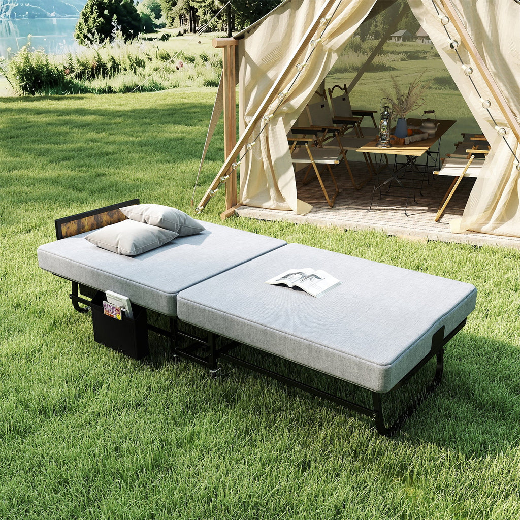 78"×31" Folding Bed with Headboard & USB Charging Station