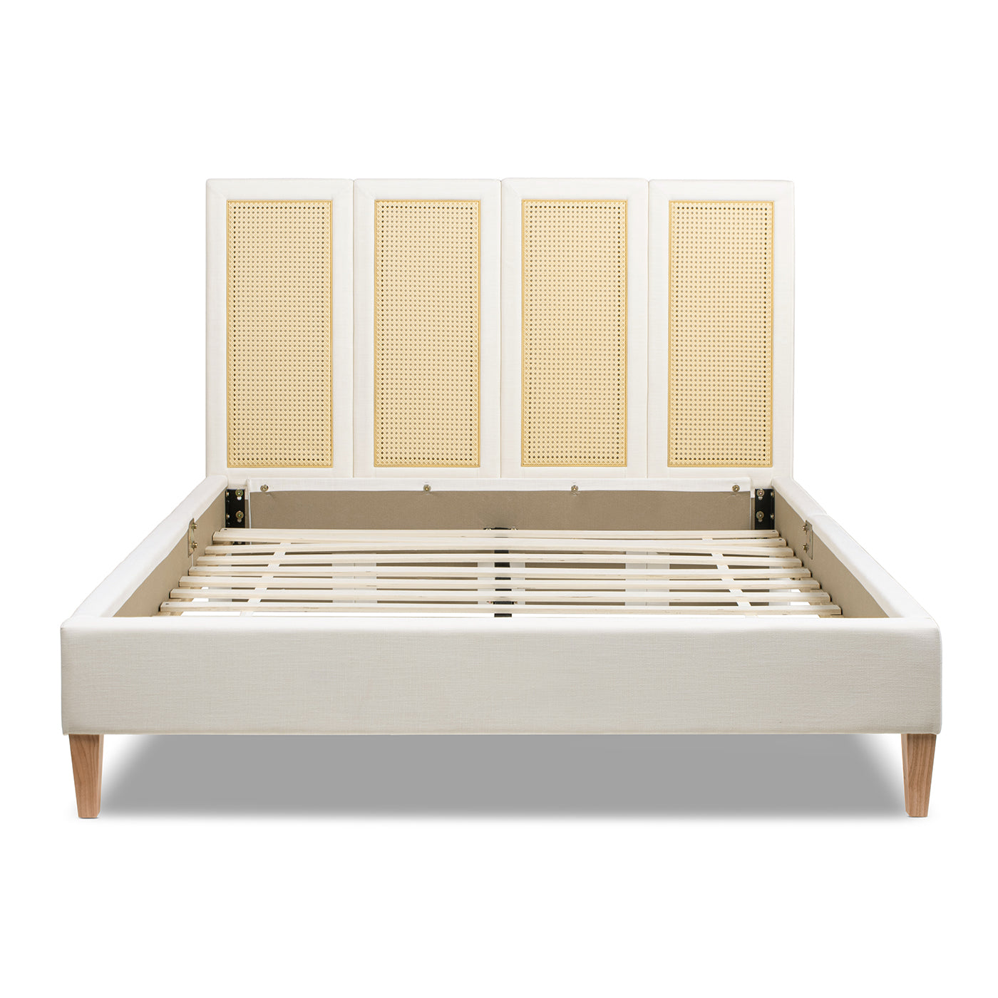Toscana Queen Upholstered Cane Back Platform Bed