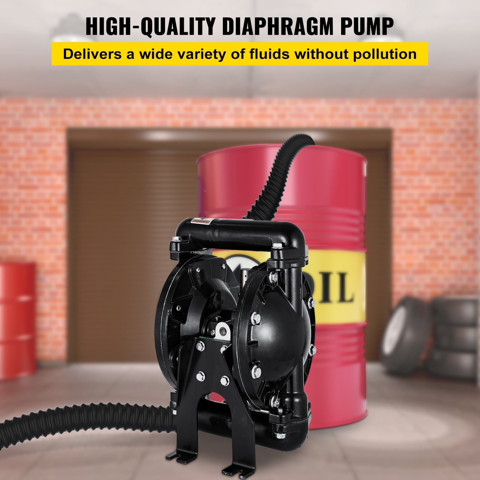 Air-Operated Double Diaphragm Pump 1 Inch Inlet Outlet Aluminum 35 GPM Max 120PSI