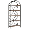 Tall 5 Tier Arched Bookshelf With Shelves For Living Room - Rustic Brown