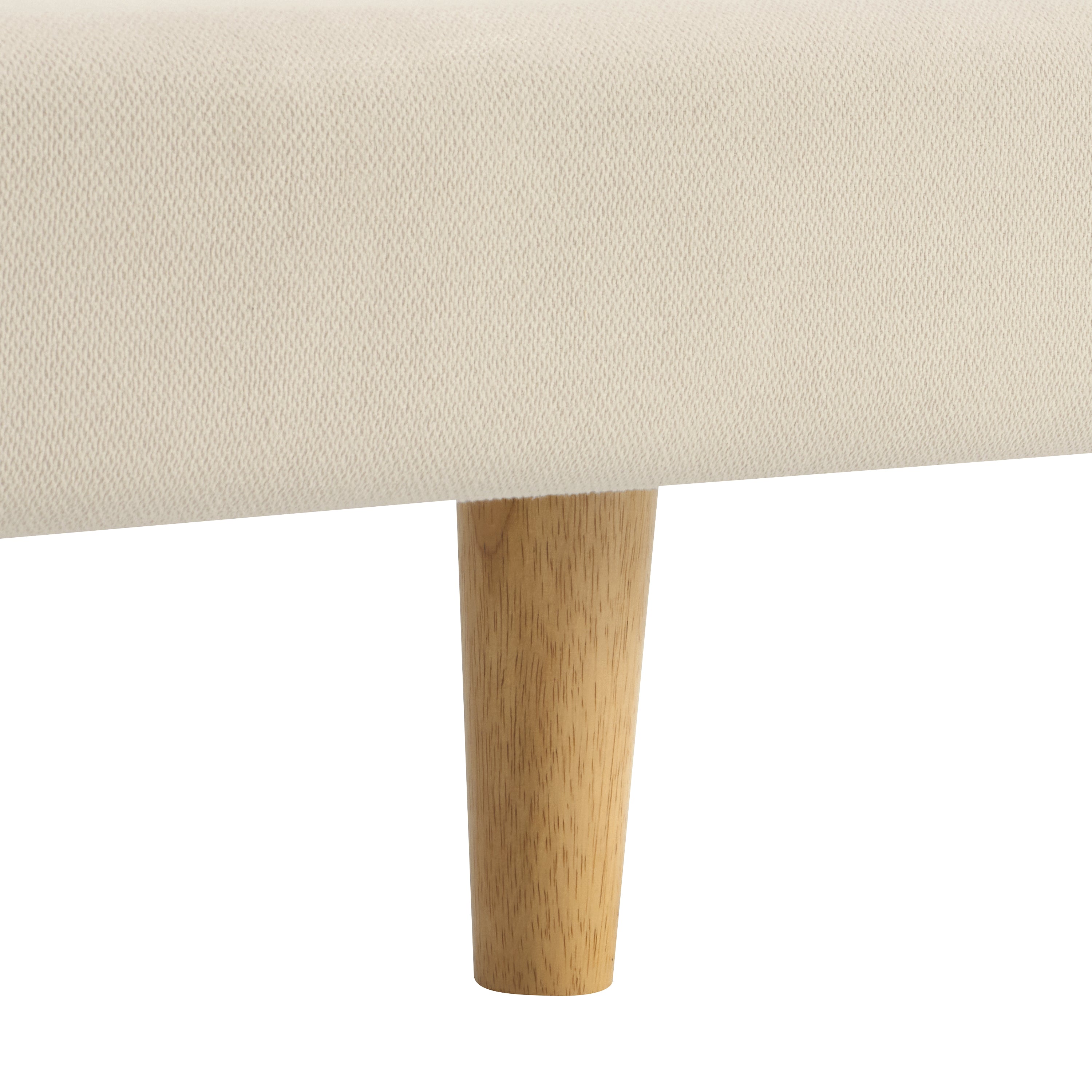 Beige Chunky Headboard Bed Frame with Solid Rubberwood Legs, Cal-King