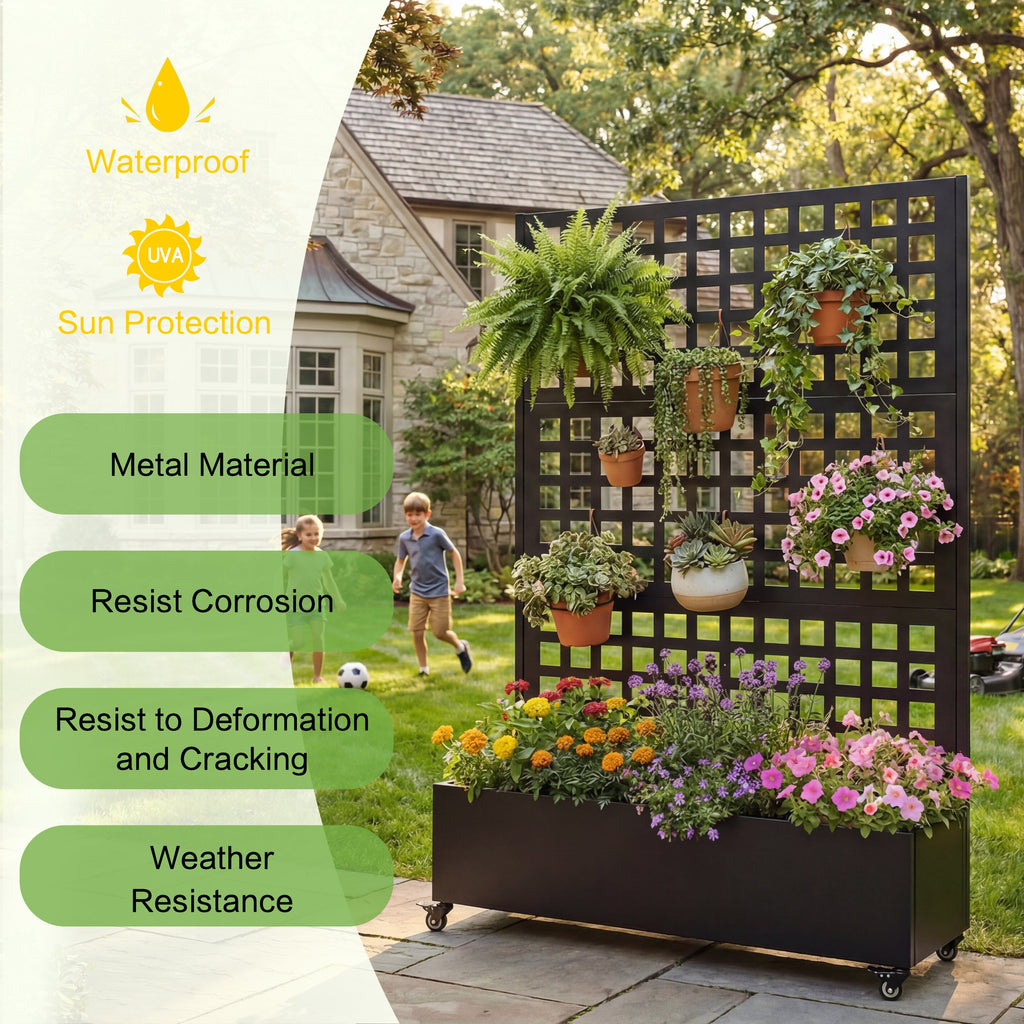 Metal Raised Garden Bed with Wheels and Trellis
