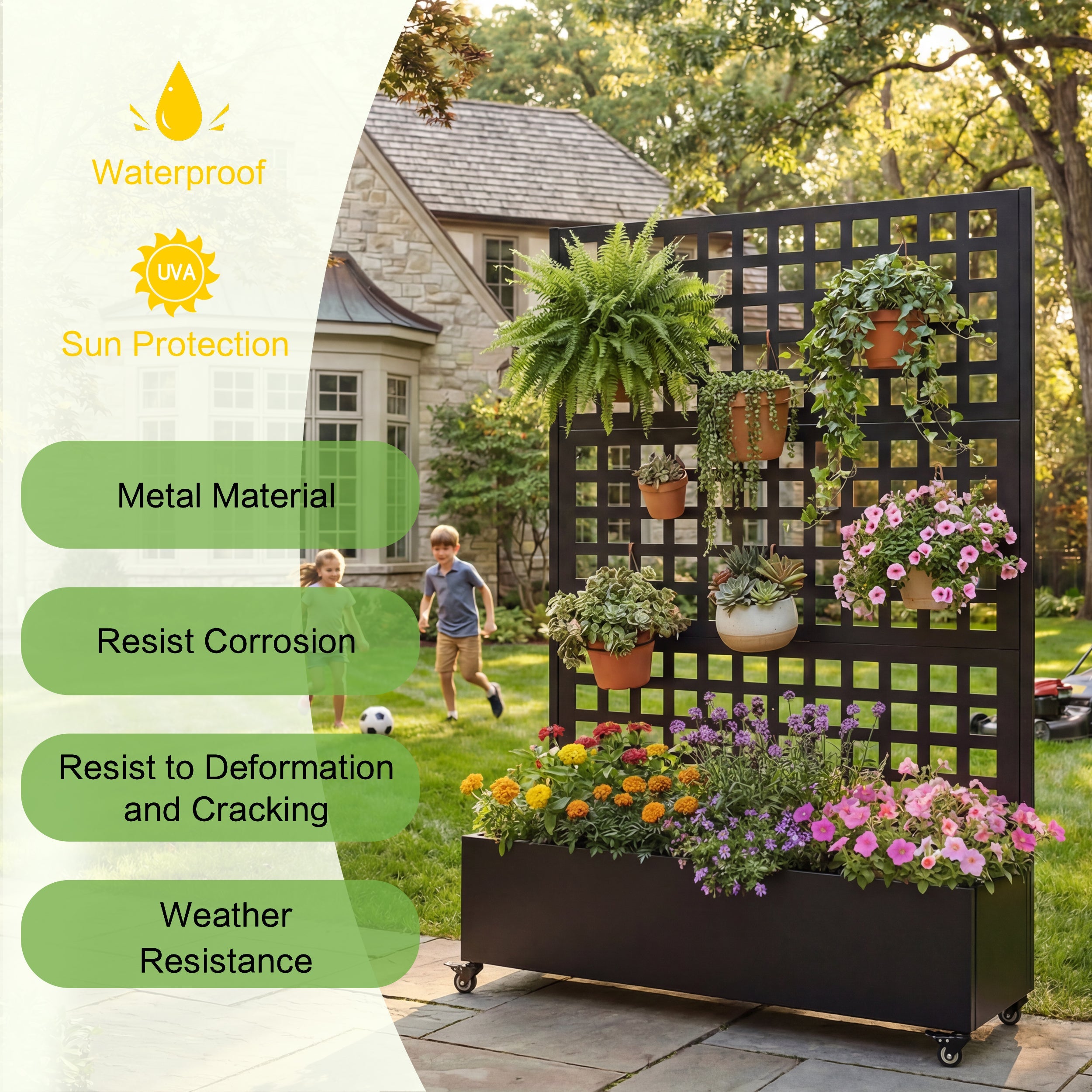 Metal Raised Garden Bed with Wheels and Trellis