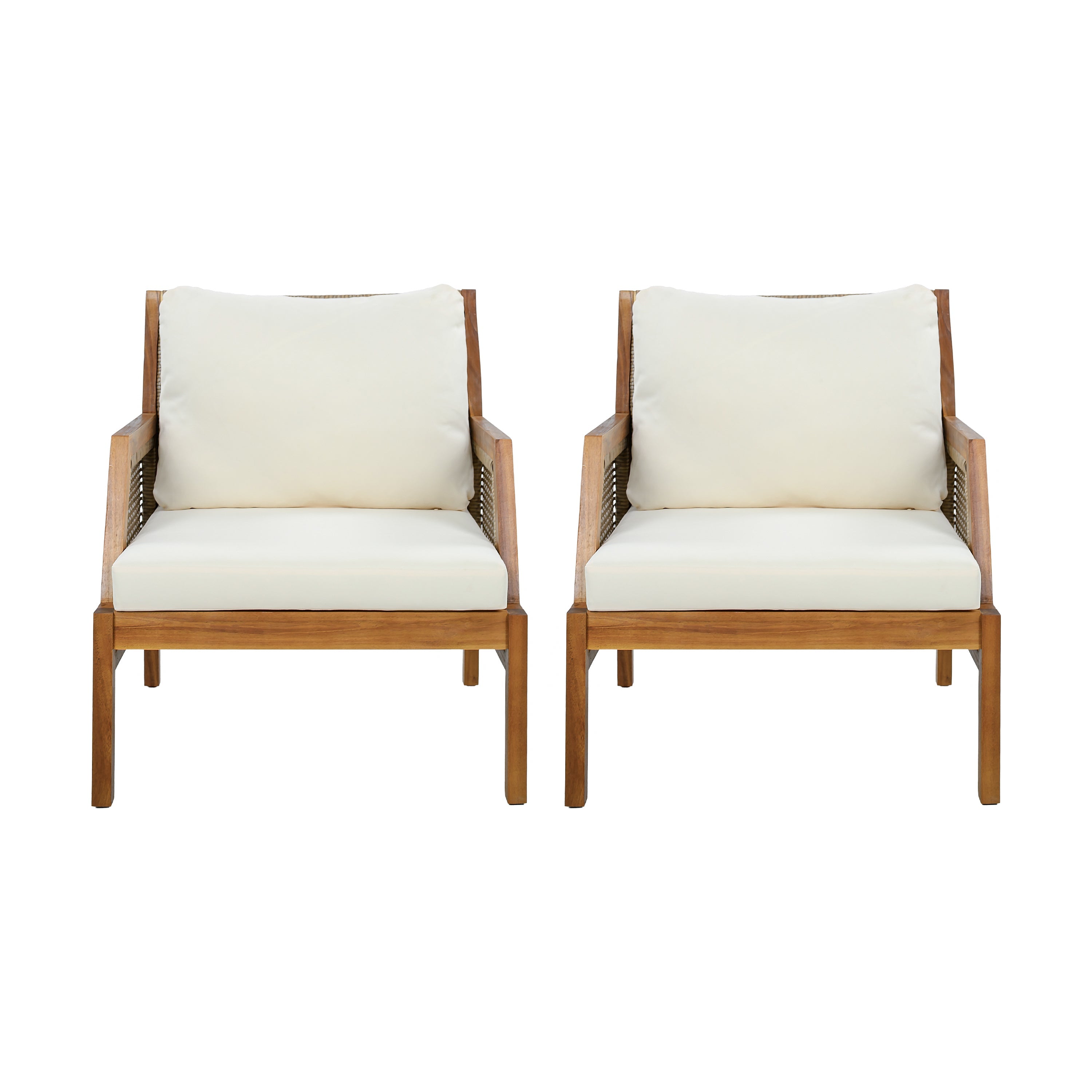 2 Piece Acacia Wood Patio Furniture Club Chair Set