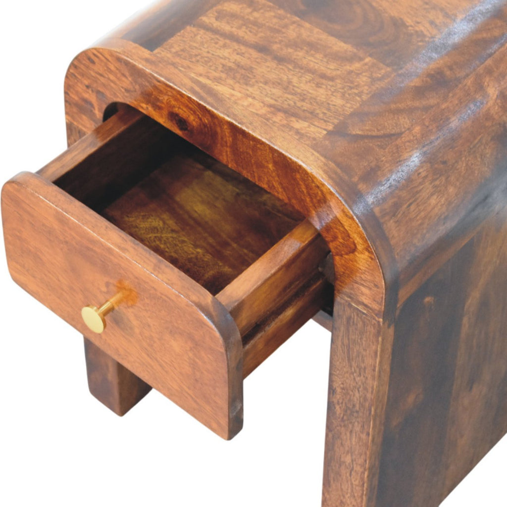 Mini Darcy Chestnut Nightstand with Curved Edges, 1-Drawer