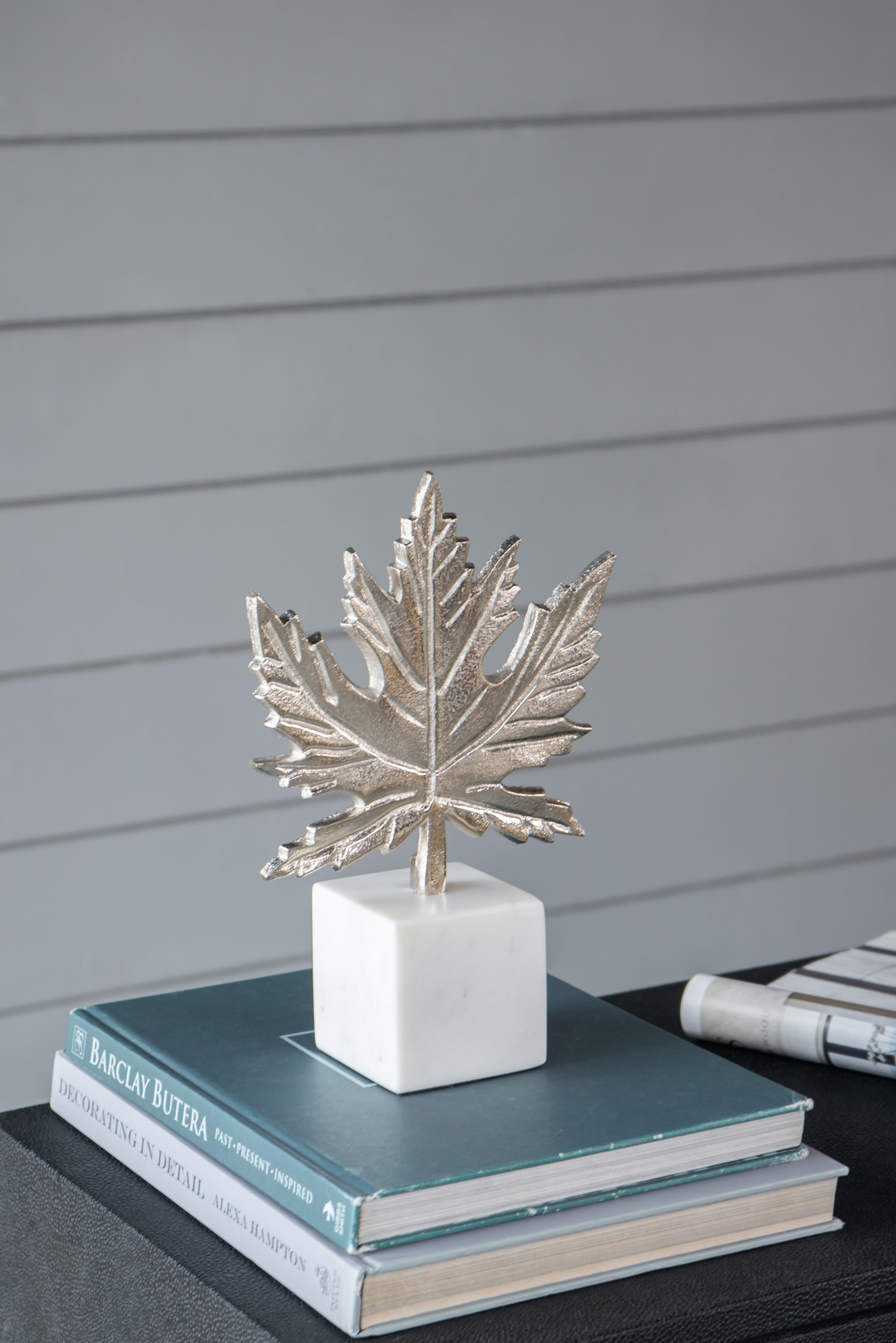 Aluminum Leaf Sculpture with Marble Base