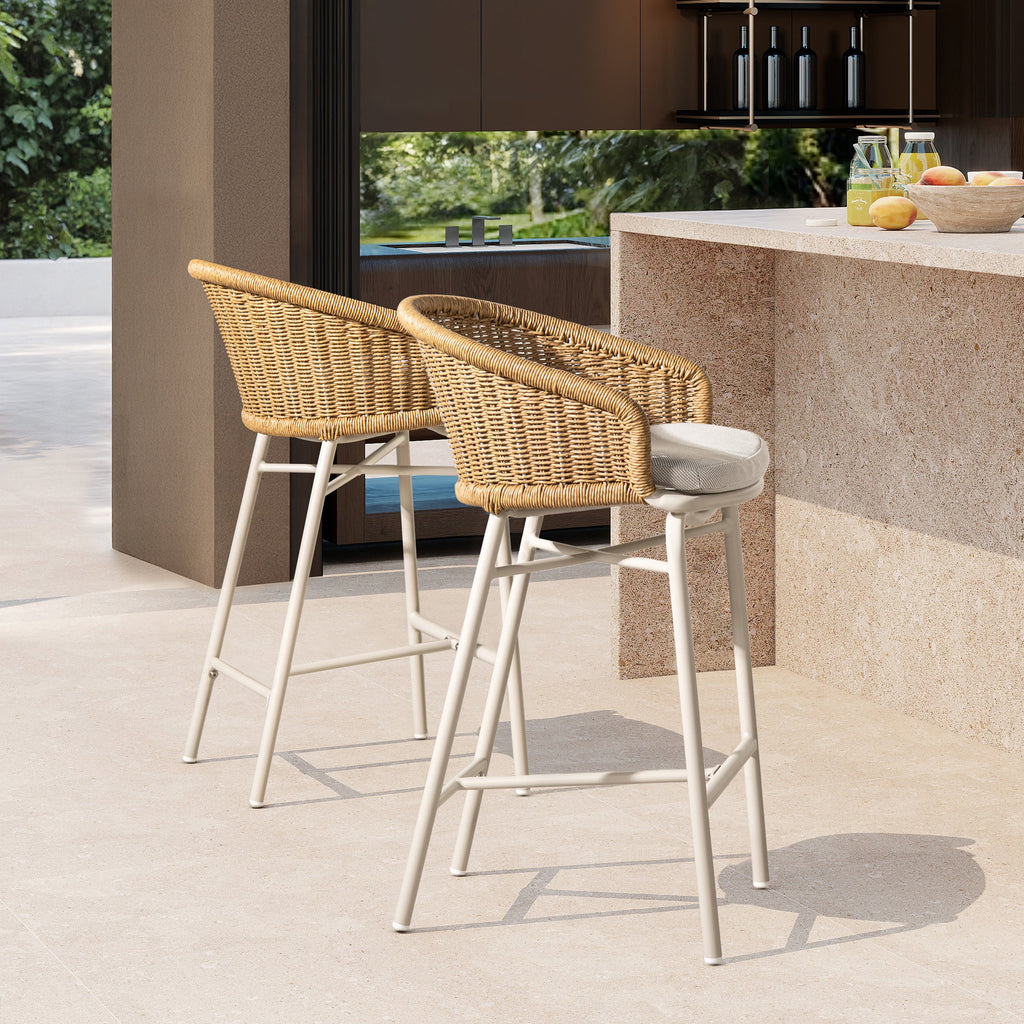 Santorini 28" Wicker Back Outdoor Bar Stool Set of 2