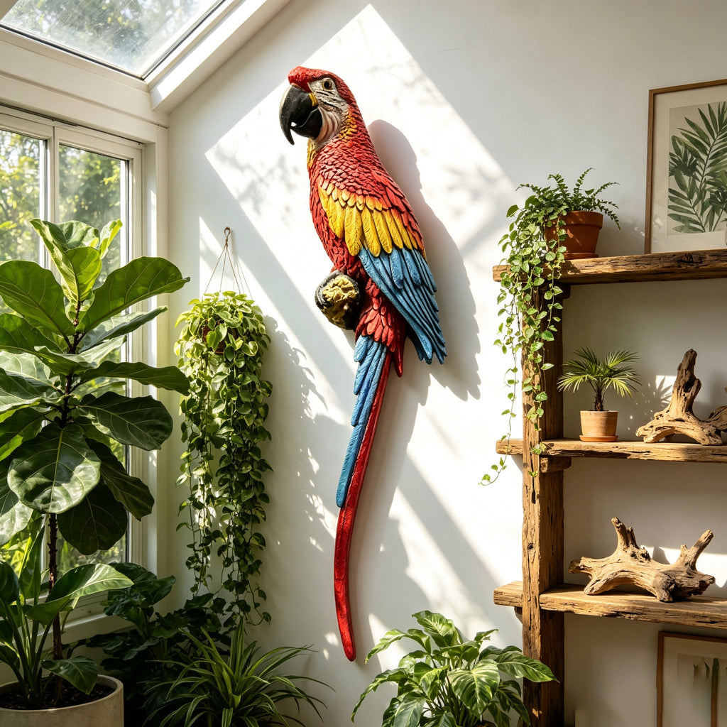 Hanging Scarlet Macaw Parrot Statue