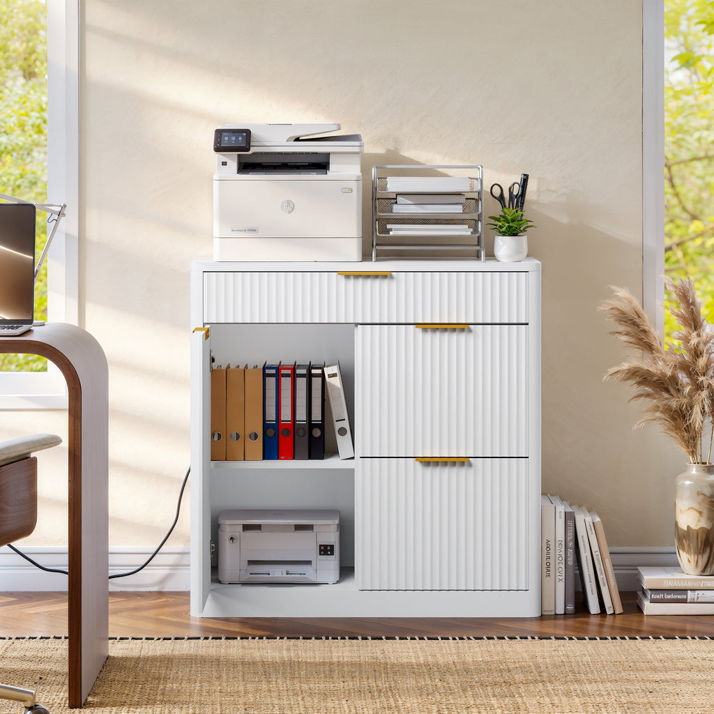 Freestanding Office File Cabinet with Built-in Charging Station