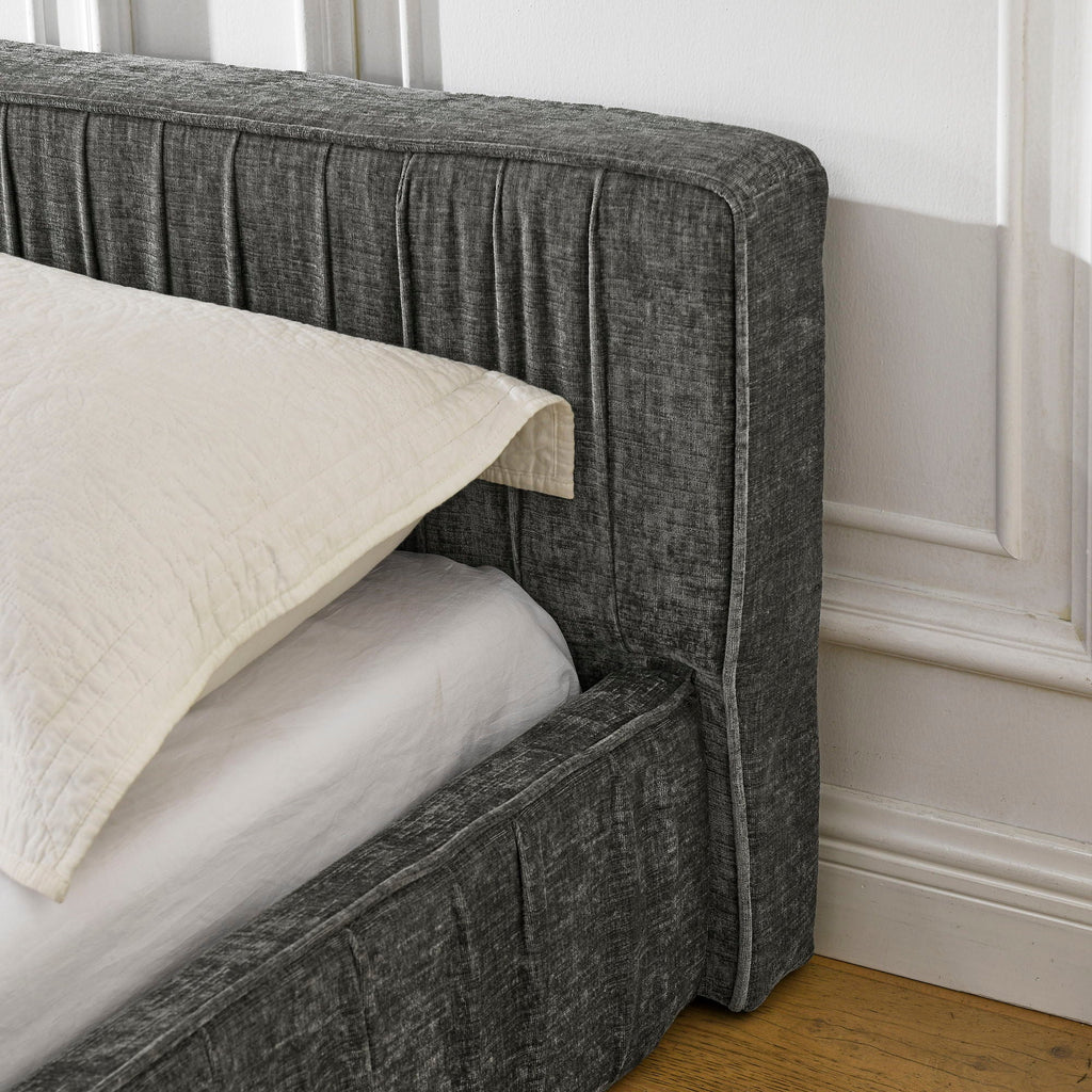 Modern Upholstered Platform Bed Frame With Pleated Design