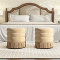 Edward 17.5" Round Upholstered Ottoman with Bullion Fringe