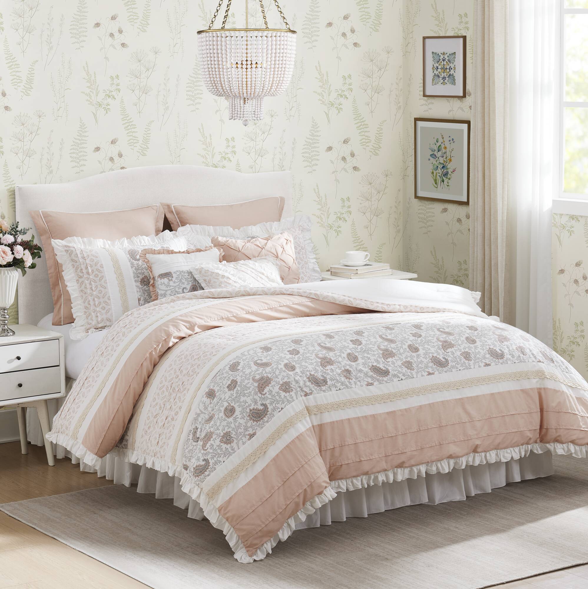 9 Piece Cotton Percale Comforter Set Blush