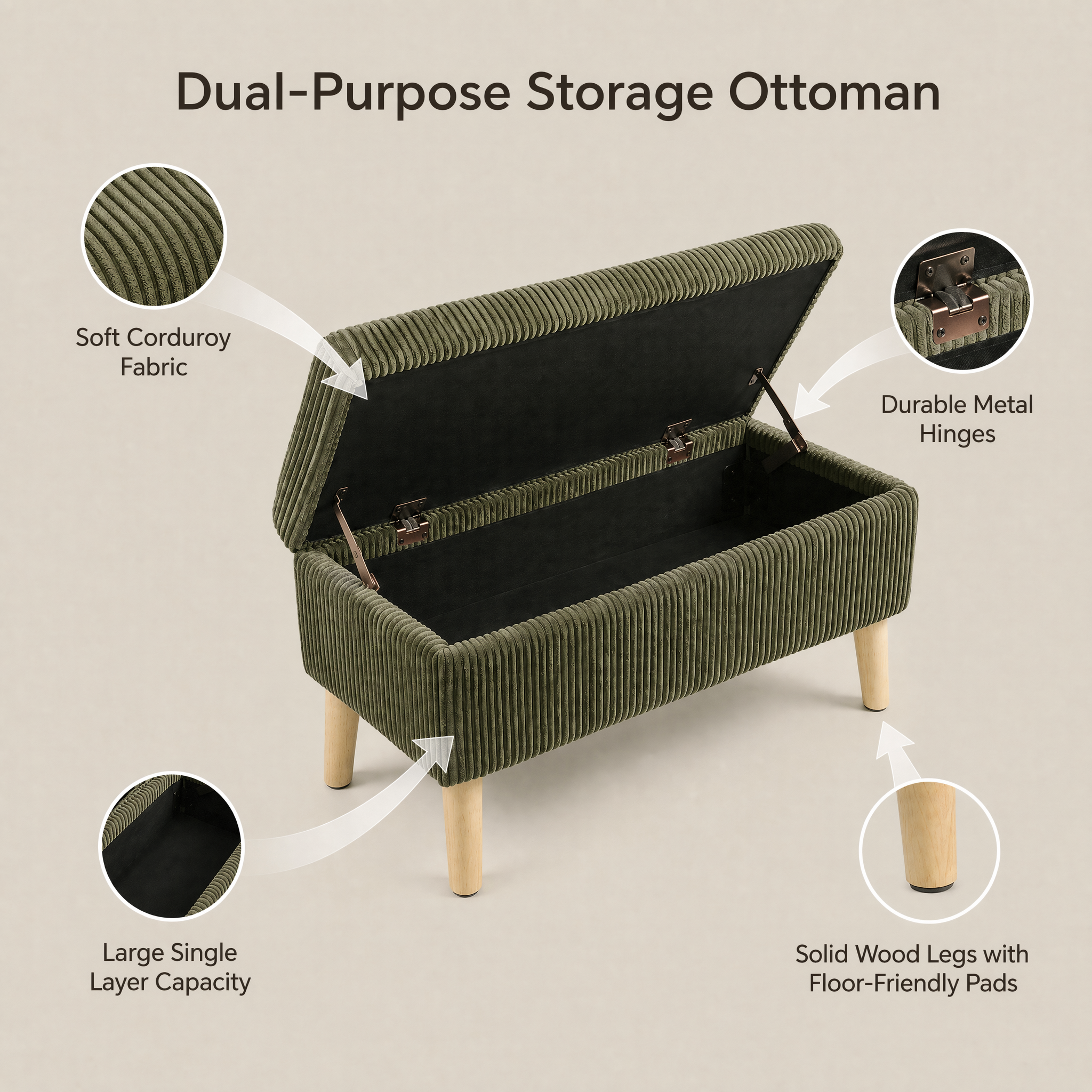 32 Inch Wide Olive Ottoman