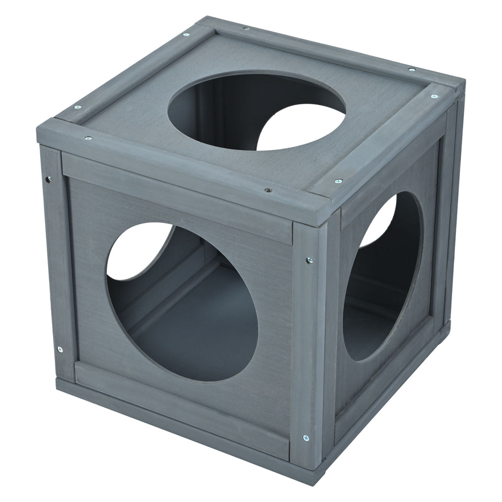 Outdoor Cat House With Shelves And Weather Protection, Removable Wood Boxes - Gray