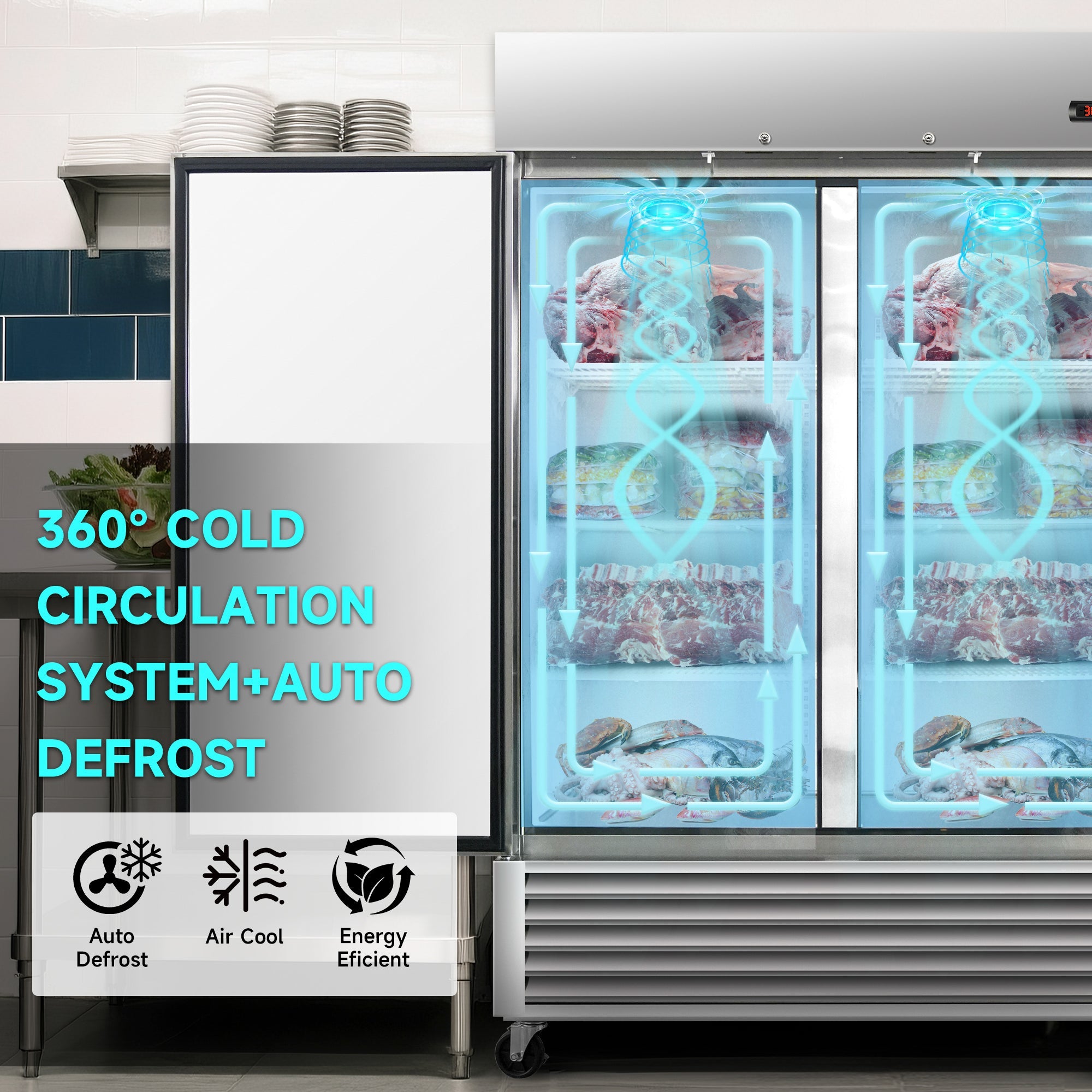 54" Commercial Freezer with 2 Solid Doors
