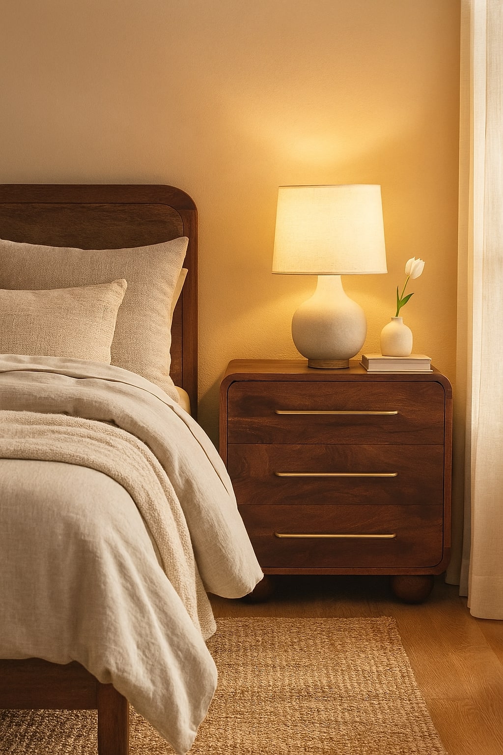 Solid Wood 3-Drawer Rounded Chest