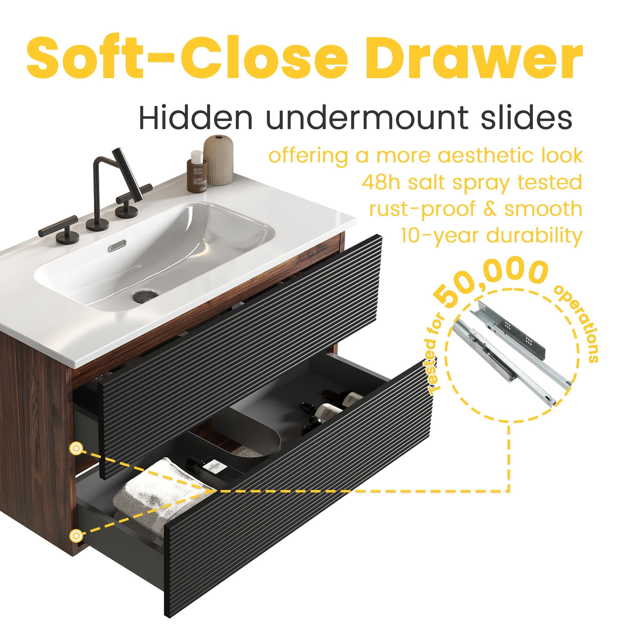 Gloria 36" Wall Mounted Soft Black Bathroom Vanity