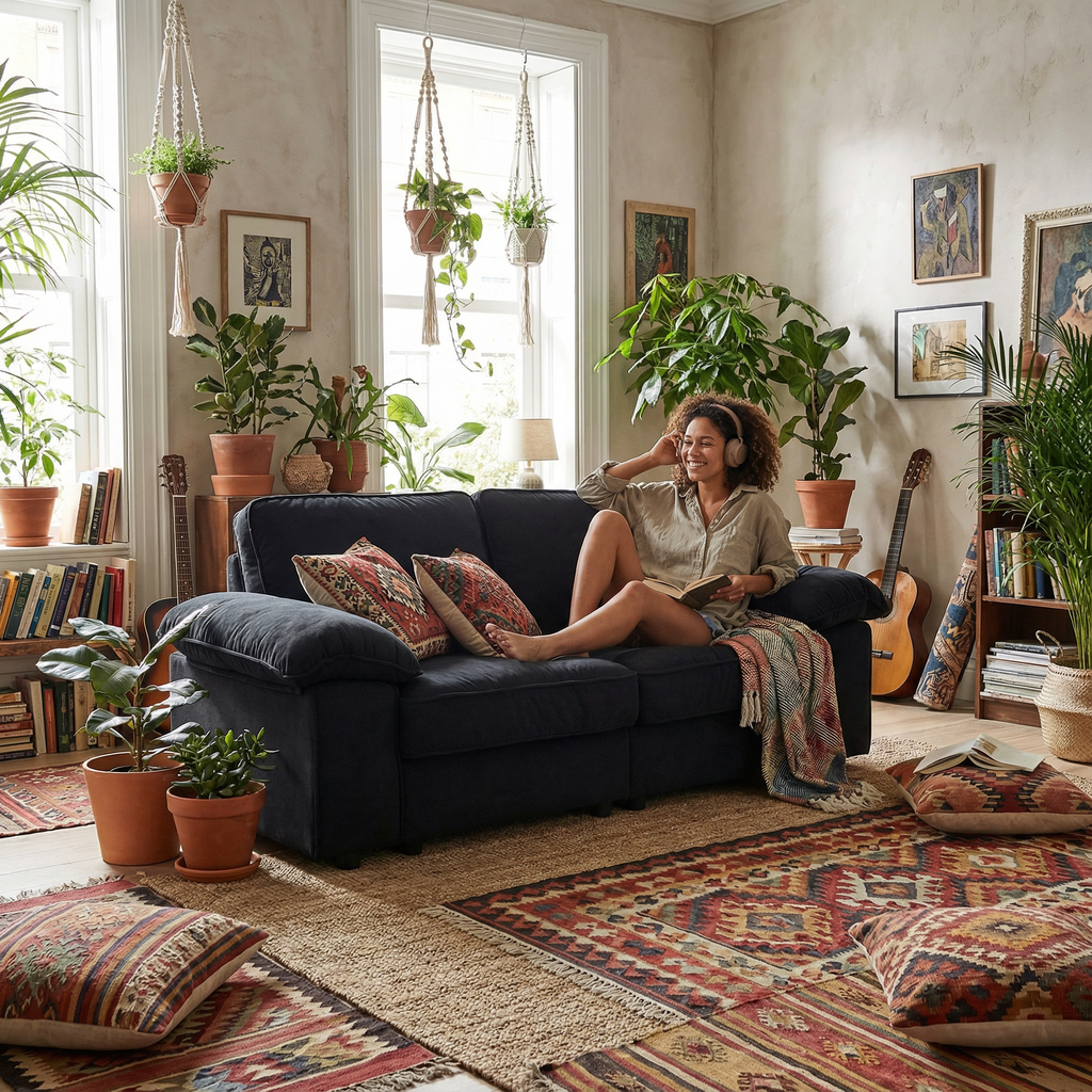 Black Velvet Compact Sofa with Hidden Storage