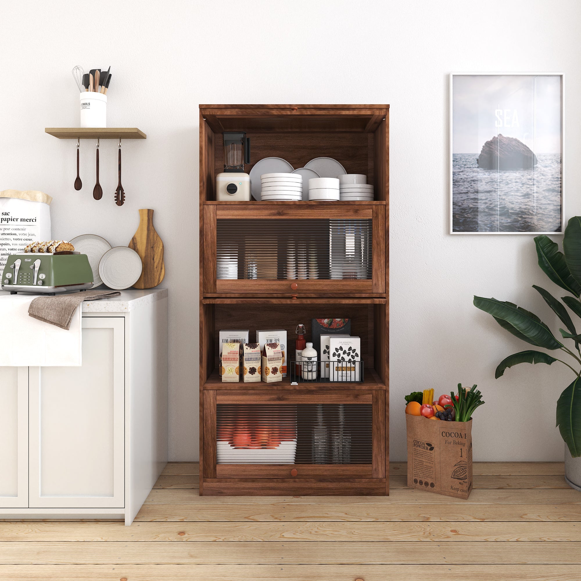 Bookcase Contemporary Closed Back Glass Doors Office Storage Cabinet