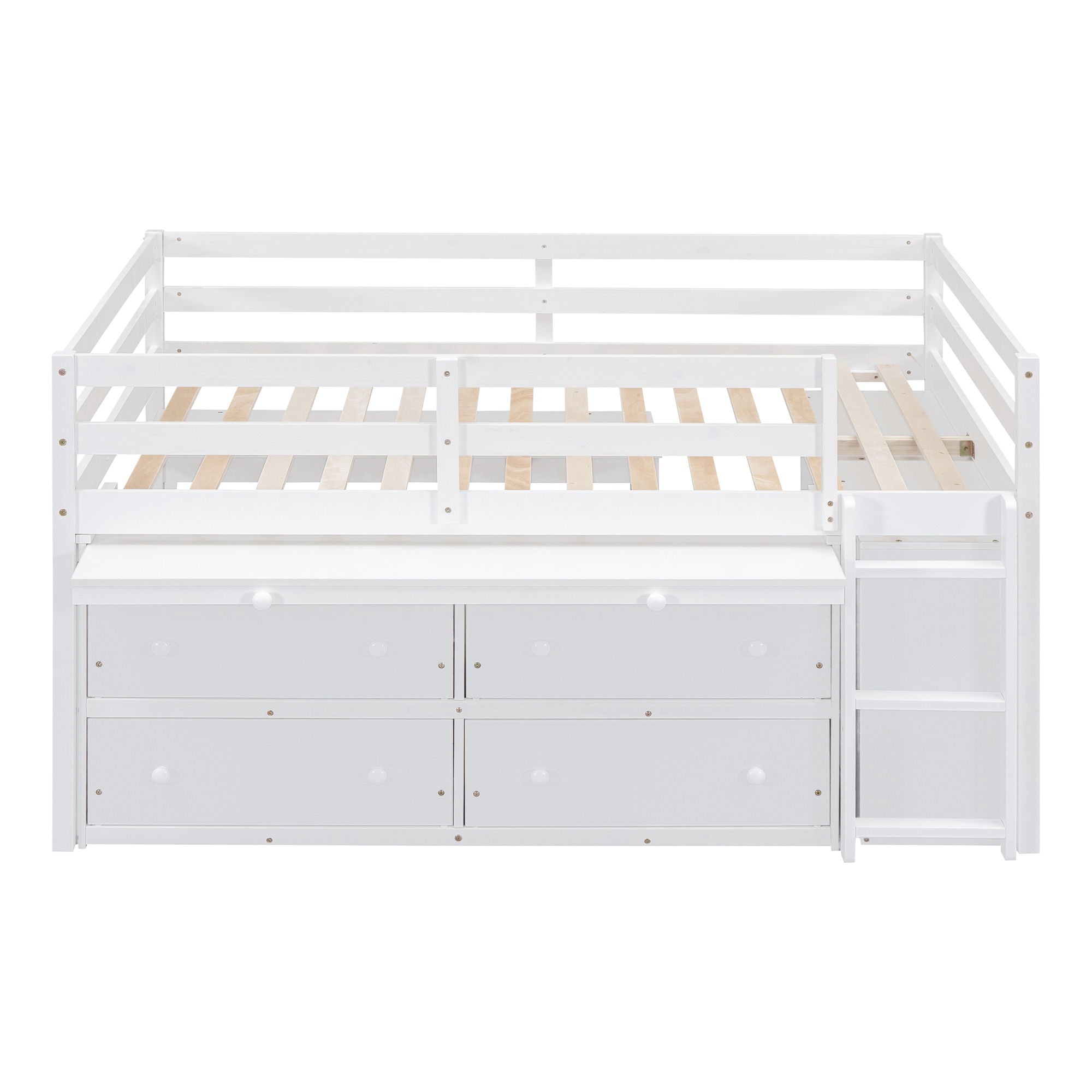 Loft Bed With Retractable Writing Desk And 4 Drawers, With Lateral Portable Desk And Shelves