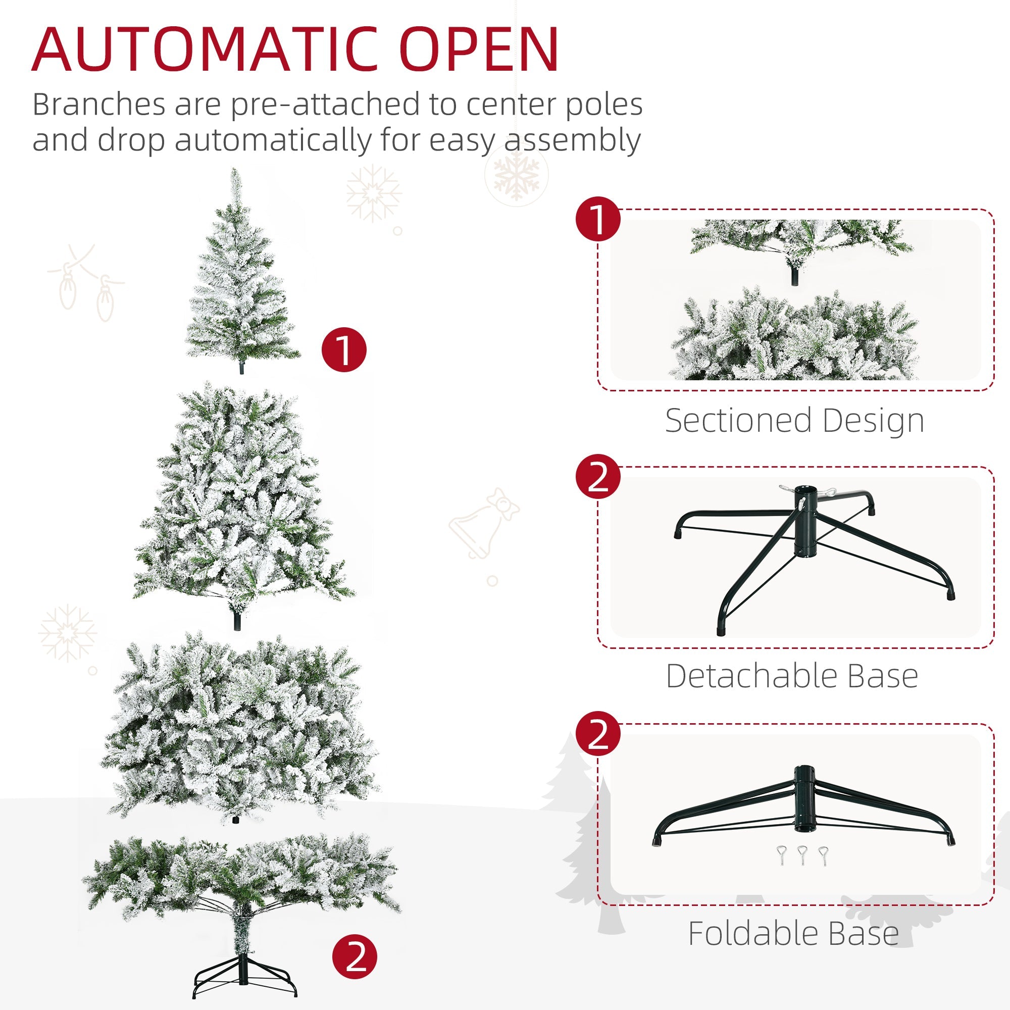 HOMCOM 9' Tall Unlit Snow Flocked Pine Artificial Christmas Tree