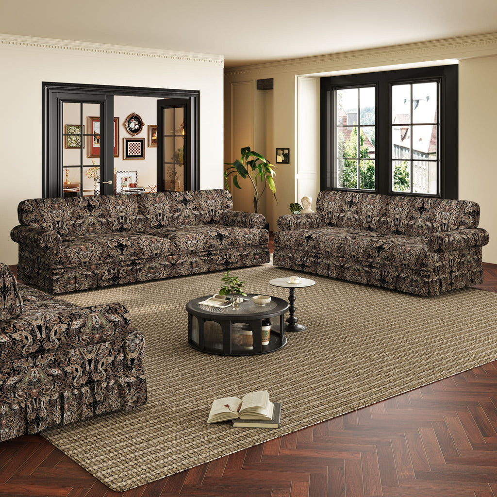 Luxuriously Comfortable Cloud Couch With Elegant Rolled Arms & Pleated Skirt Design