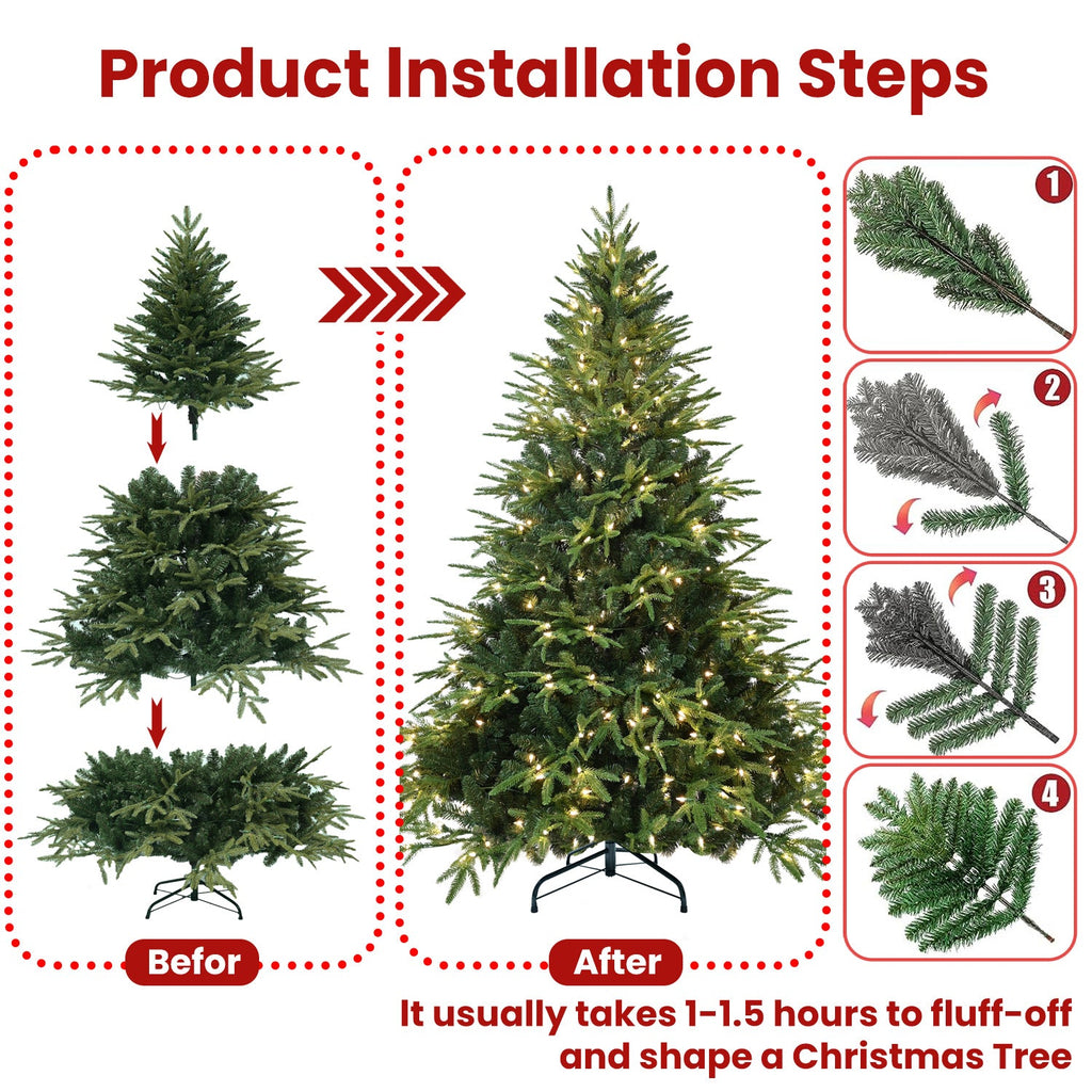 6ft Pre-Lit Artificial Christmas Tree with 400 Warm Lights