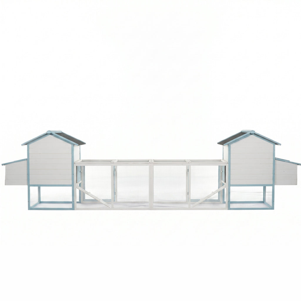 Large Wooden Chicken Coop with Double Nesting Boxes, Outdoor Walk-In Chicken Run with Waterproof Asphalt Roof, Fir Wood Poultry Cage with Pull-Out Dropping Trays