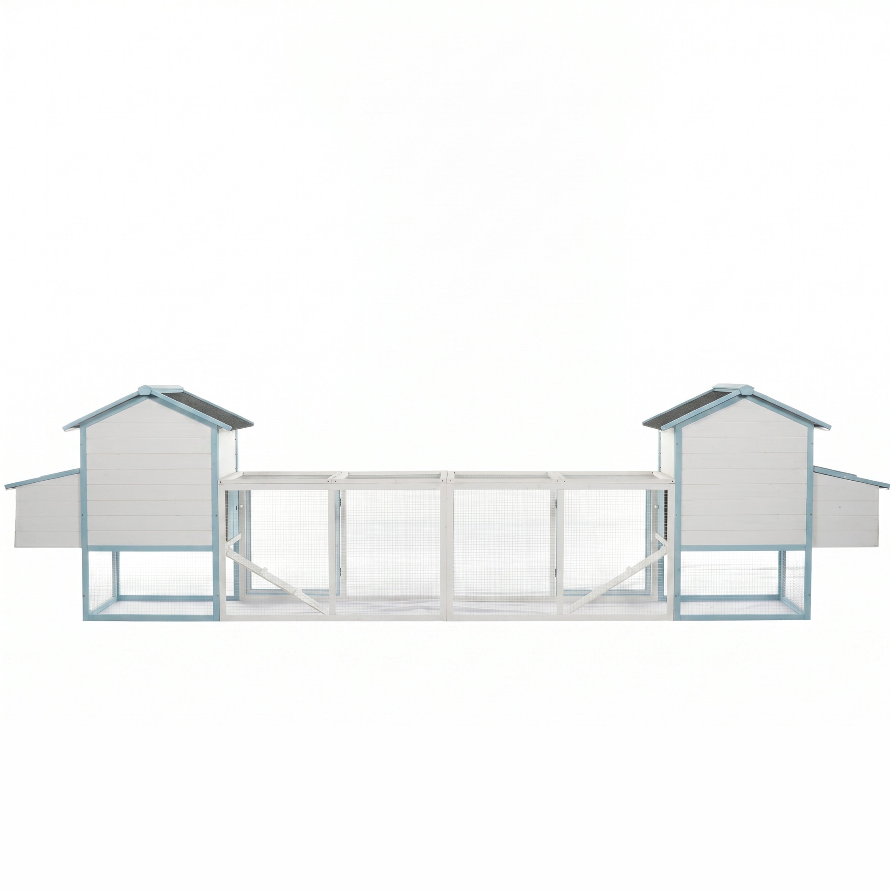 Large Wooden Chicken Coop with Double Nesting Boxes, Outdoor Walk-In Chicken Run with Waterproof Asphalt Roof, Fir Wood Poultry Cage with Pull-Out Dropping Trays