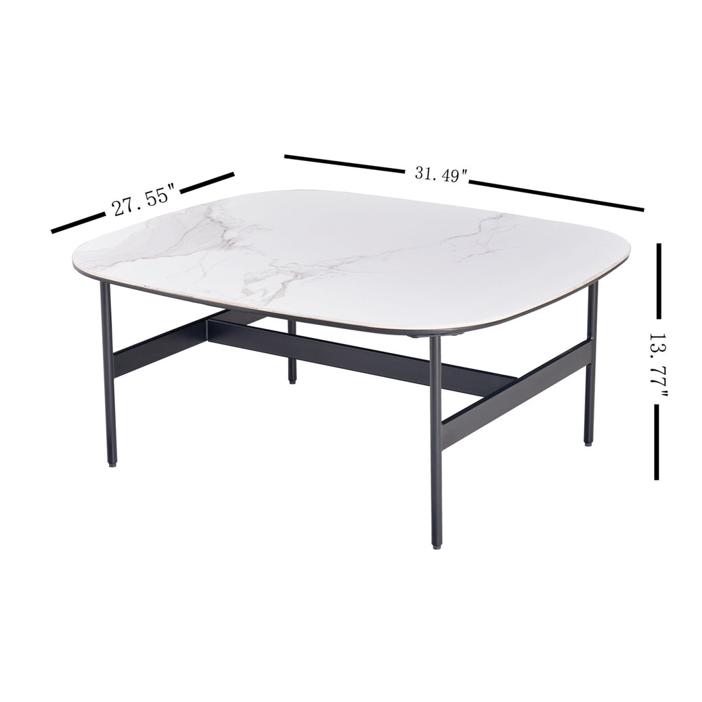 Modern Rectangular Rock Plate Coffee Table Open Space Design Golden Metal Frame Minimalist Living Room Center Table For Lounge Office - Black White