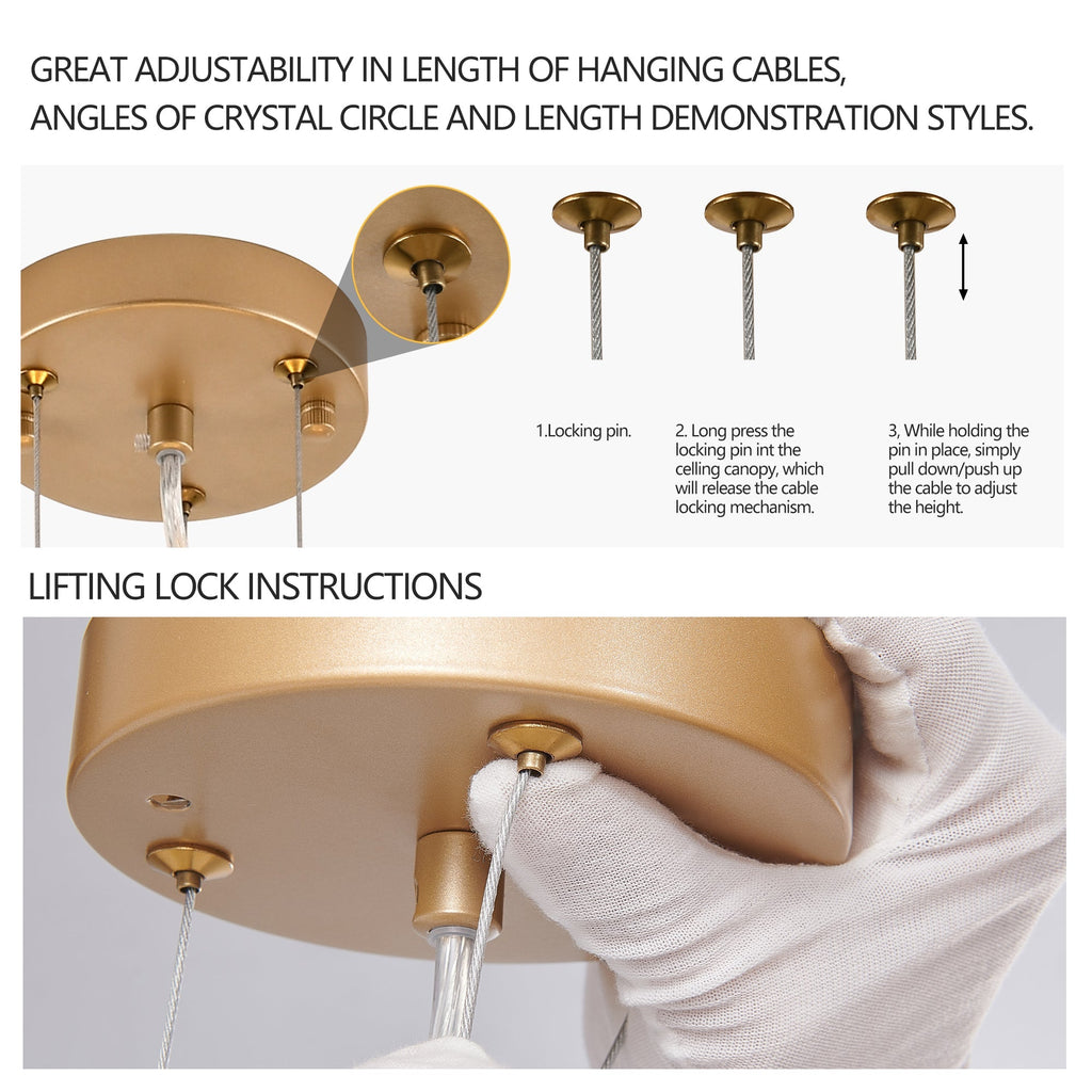 24-inch Modern Golden Pendant Light with Cascading Crystal Strands