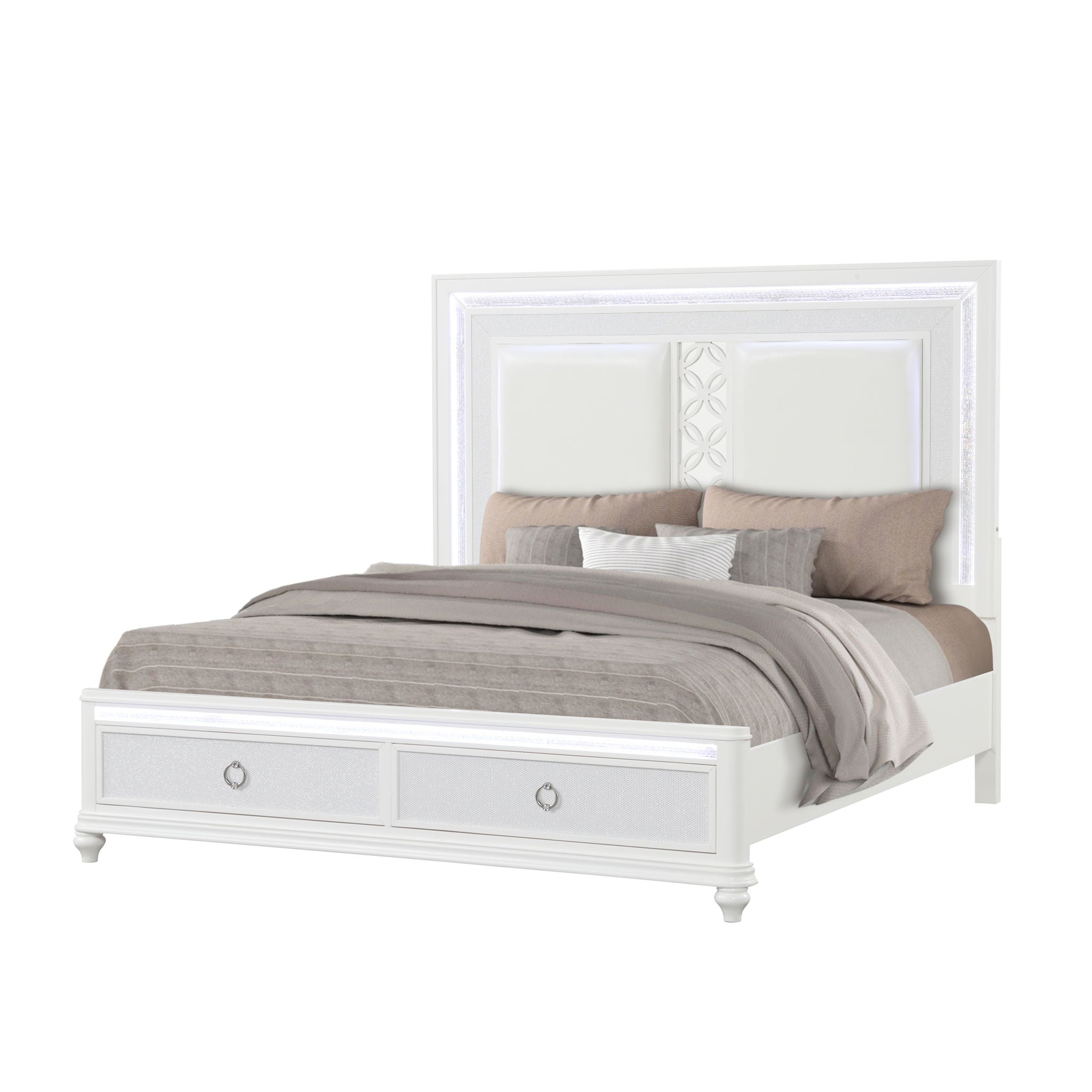 Abigale - Bed & LED Lighting And 2 Drawer Storage Footboard