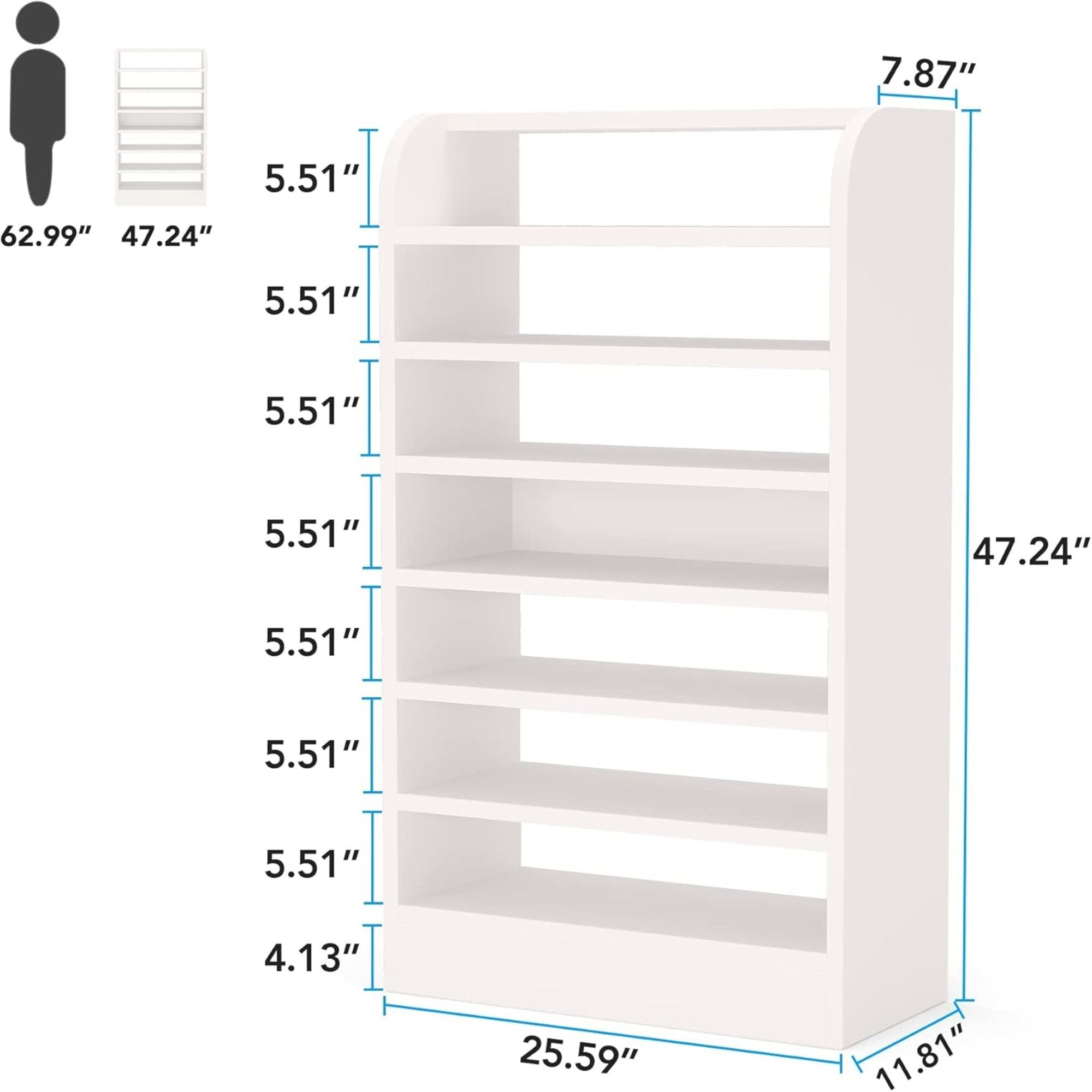 8 Tier Tall Shoe Rack, Wooden Shoe Storage Cabinet, Entryway Organizer - White