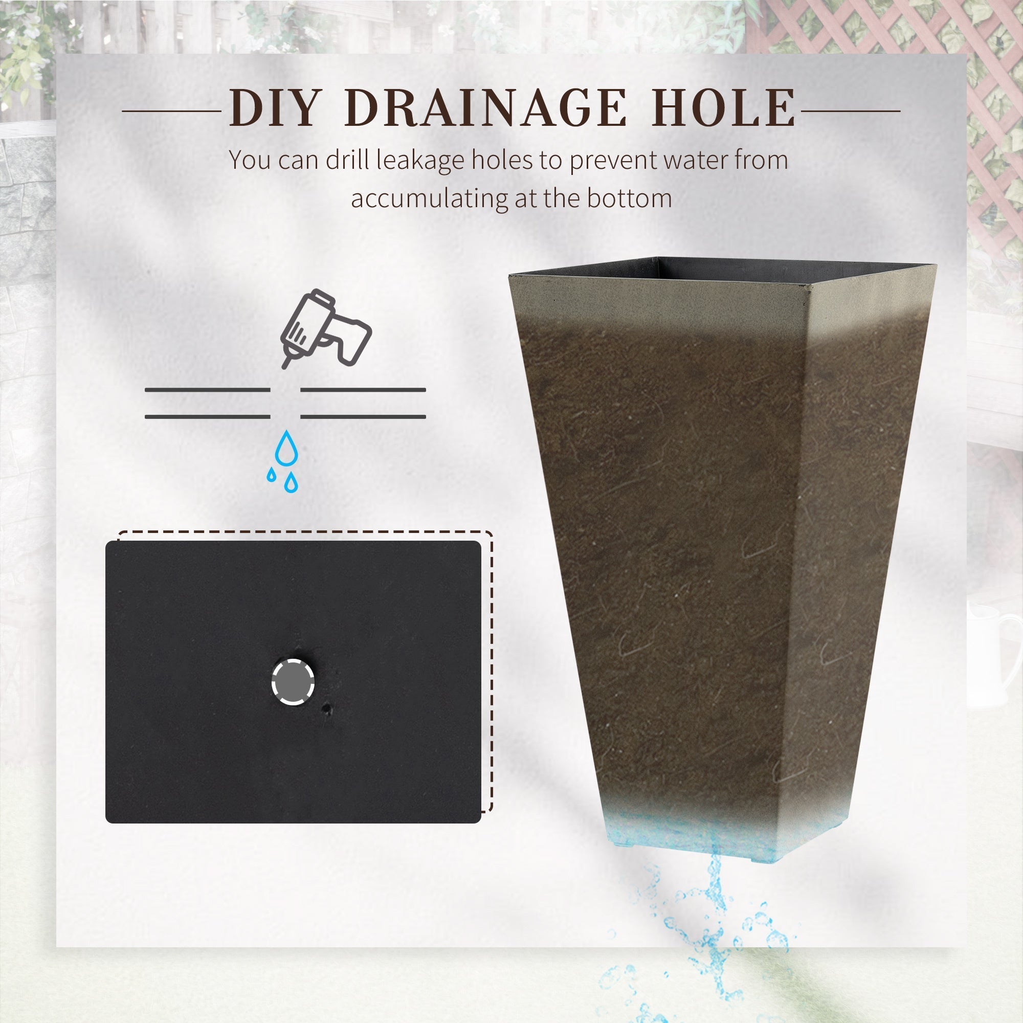 Outsunny Set of 3 Tall Planters with Drainage Hole, Gray