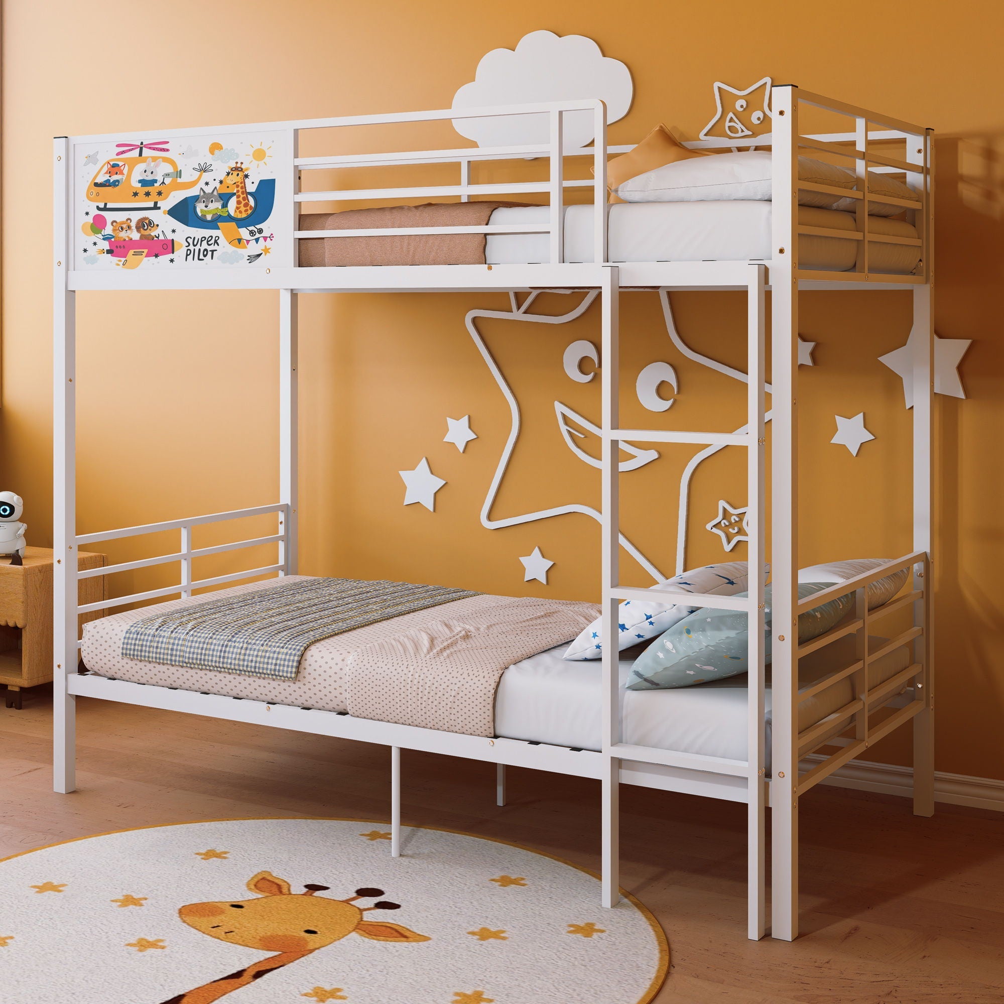 Bunk Bed, Convertible To 2 Separate Twin Size Beds With Full Length Guardrail & Ladder, No Box Spring Needed - White