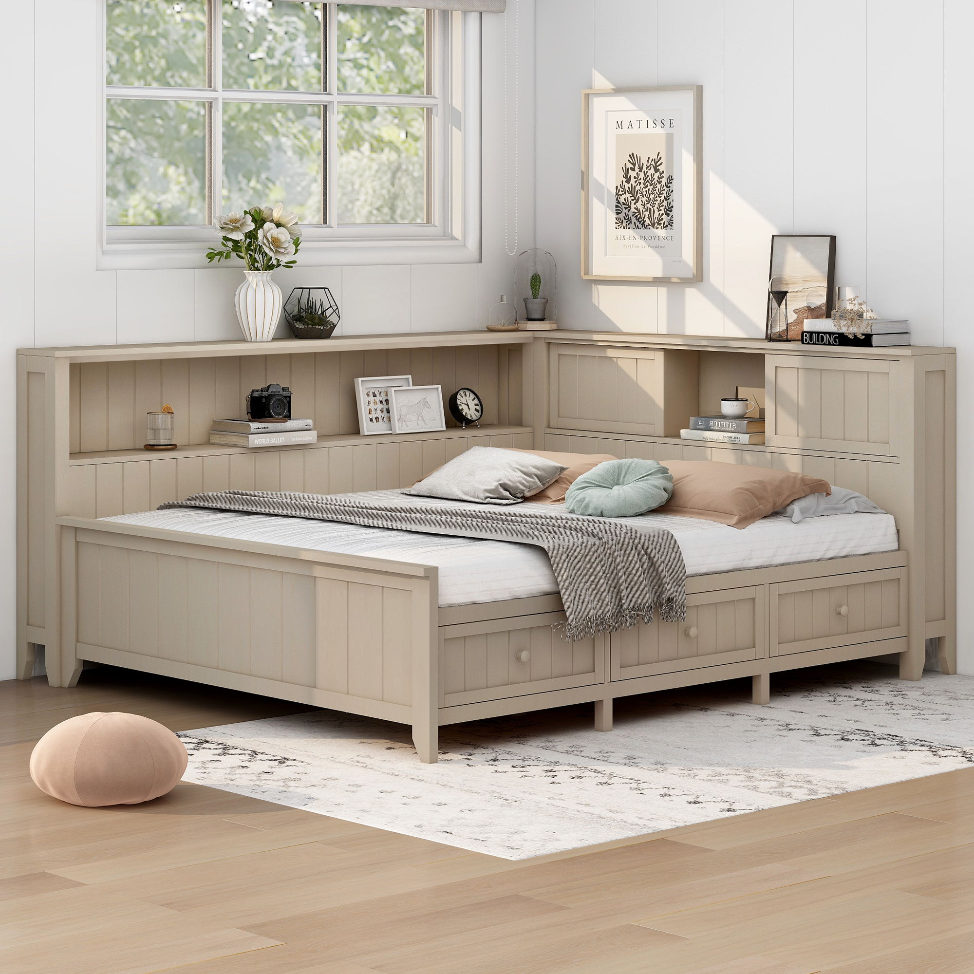 Daybed With Storage Shelves And 3 Drawers