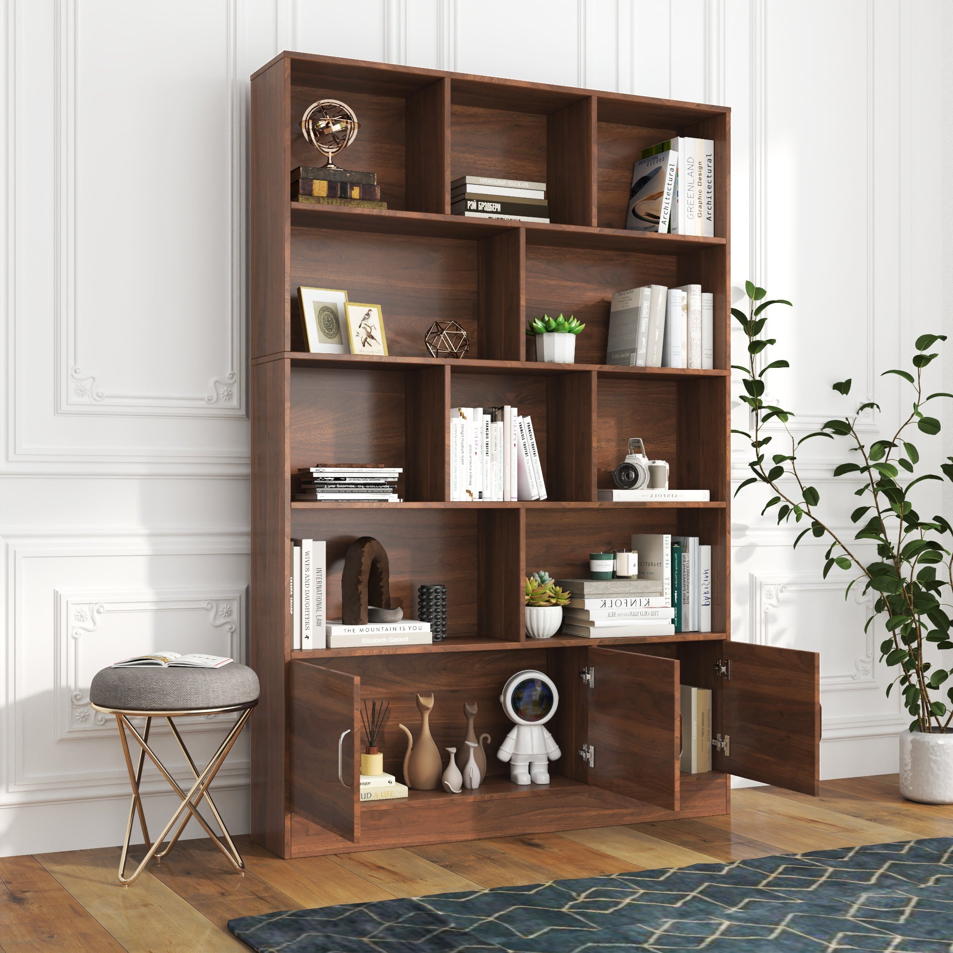 70.87" Tall Bookshelf with 10 Cubes and 3 Doors