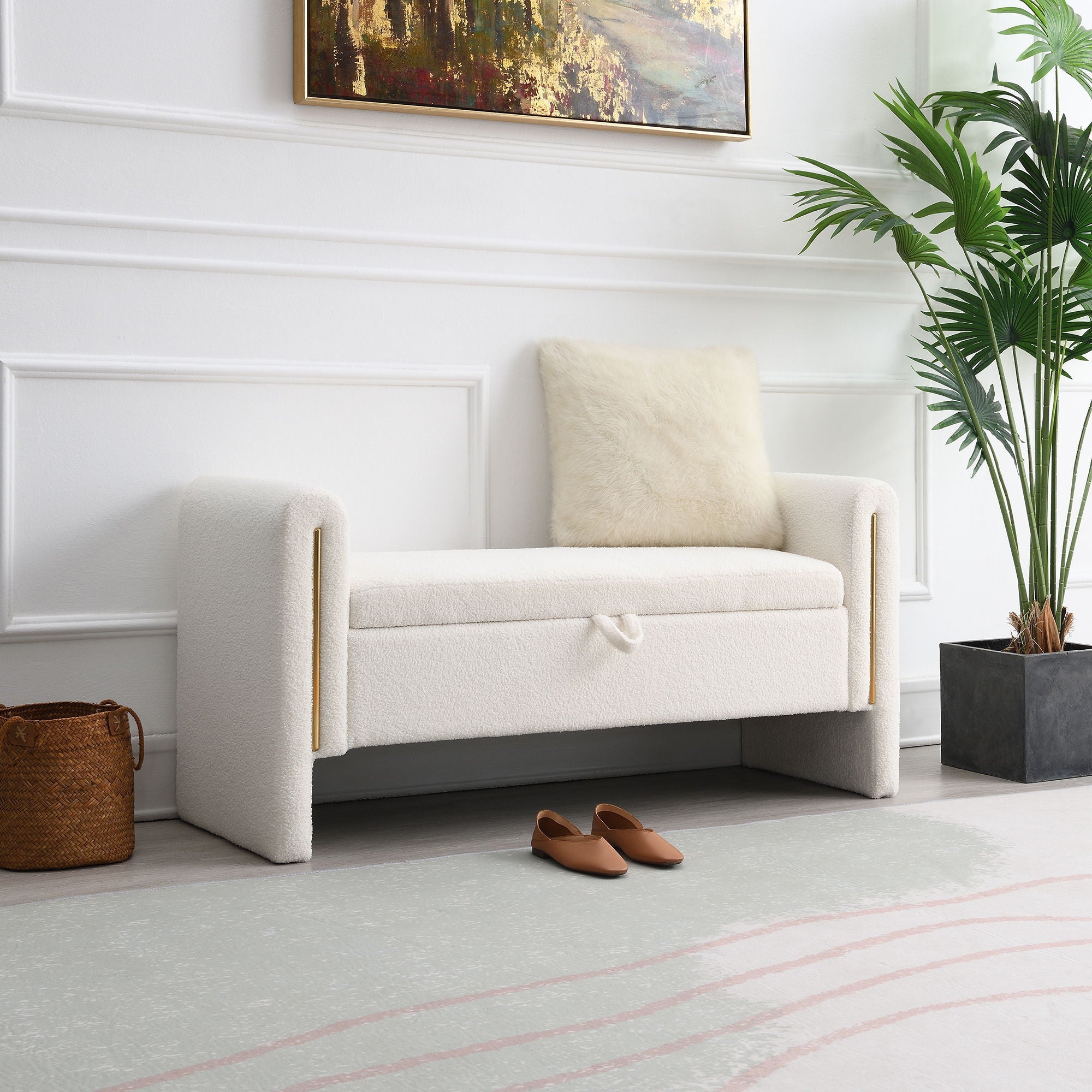 Modern Teddy Upholstered Large Bed End Bench With Arms And Storage