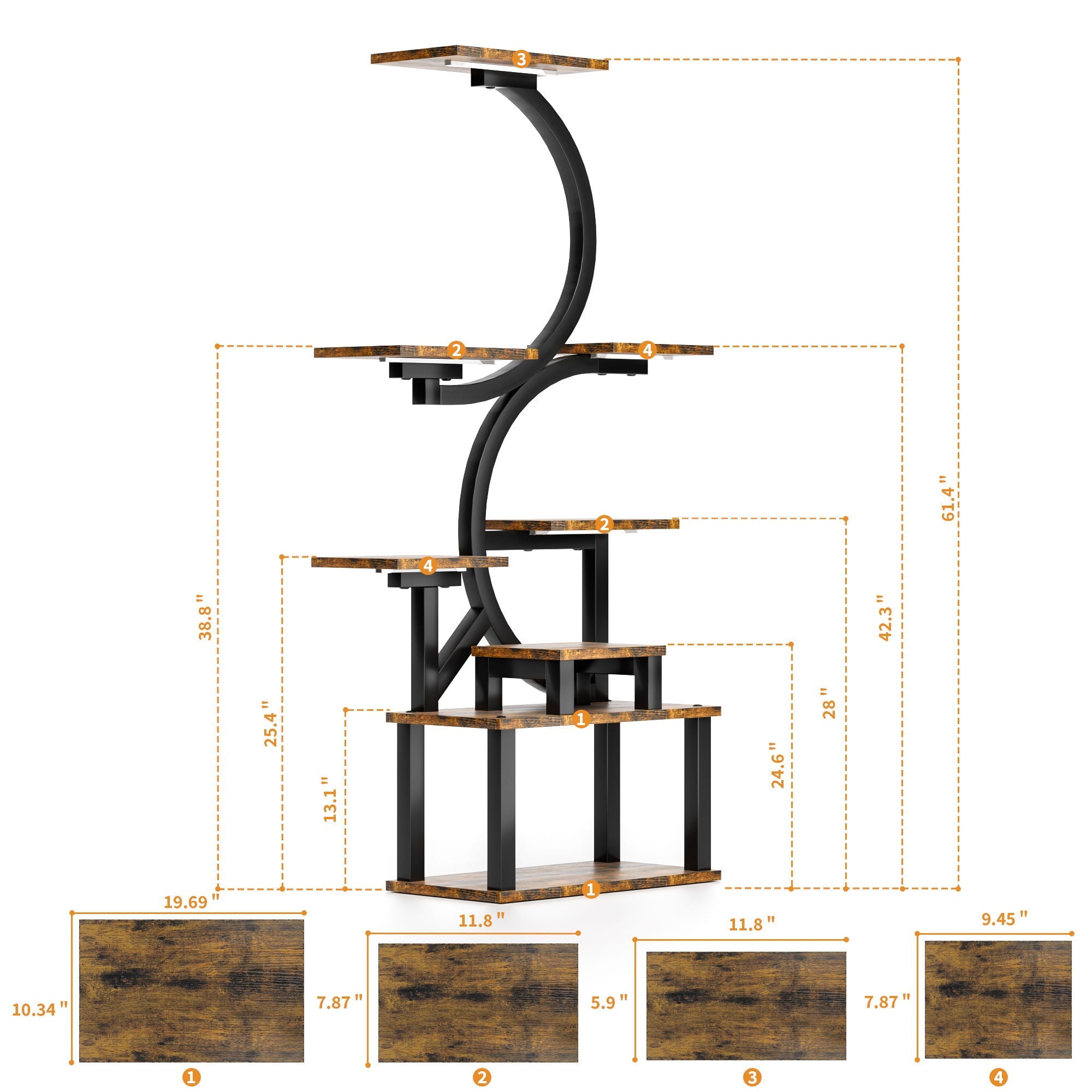 8 Tier Indoor Plant Stand With 5 Grow Lights For Living Room - Rustic Brown