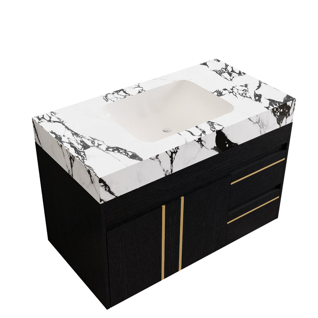 36" Floating Bathroom Vanity with Ceramic Sink and Faux Marble Top
