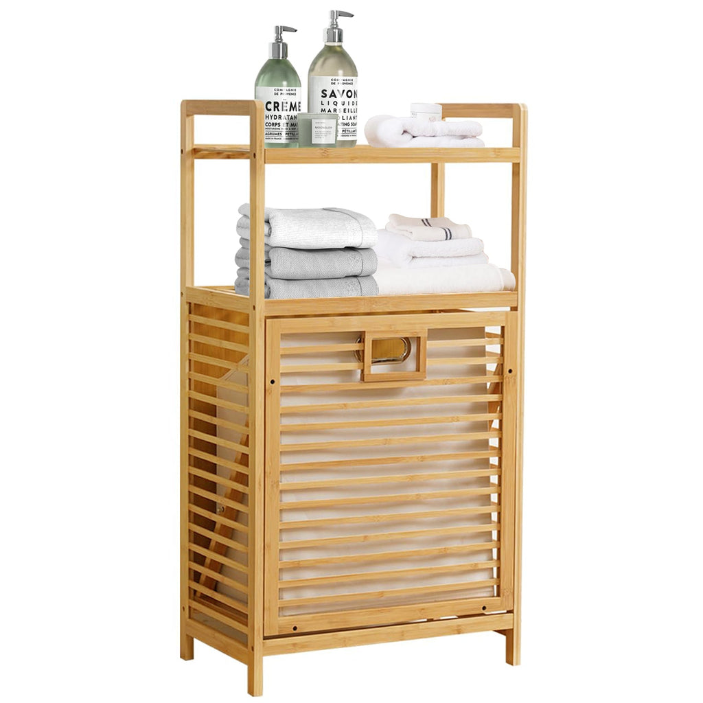 Laundry Hamper with 2-Tier Shelves & Tilt-Out Basket