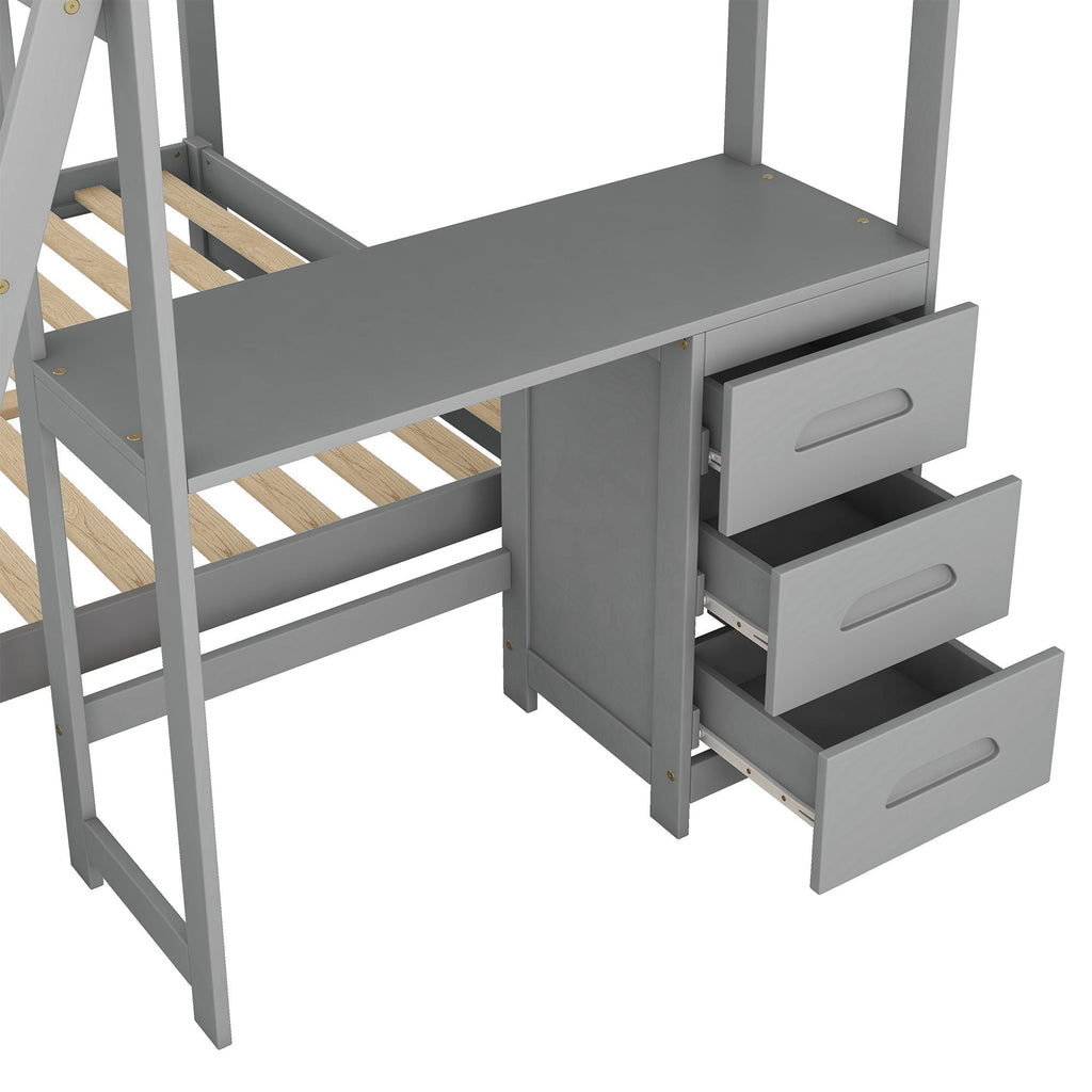 Bunk Bed With Built In Desk And 3 Drawers